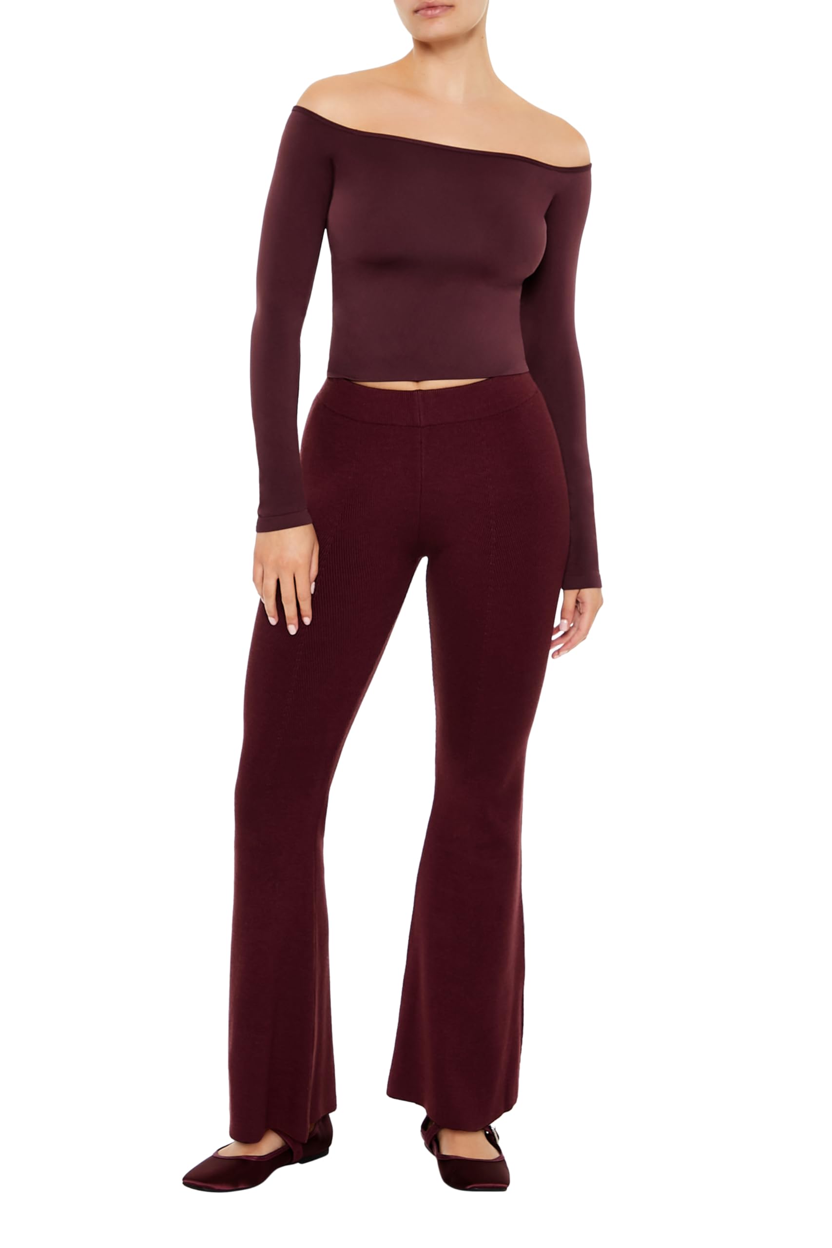Forever 21 Womens Sweater-Knit Mid-Rise Flare Pants