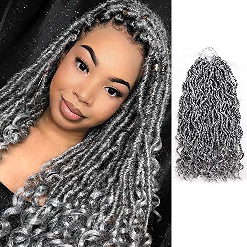 WOGO Beauty 6 Packs Goddess Locs Crochet Hair Natural Goddess Faux Locs Crochet Hair Curly Faux Locs Crochet Hair Wavy Goddess Locs Crochet Hair with Curly Ends (14'', TGREY)