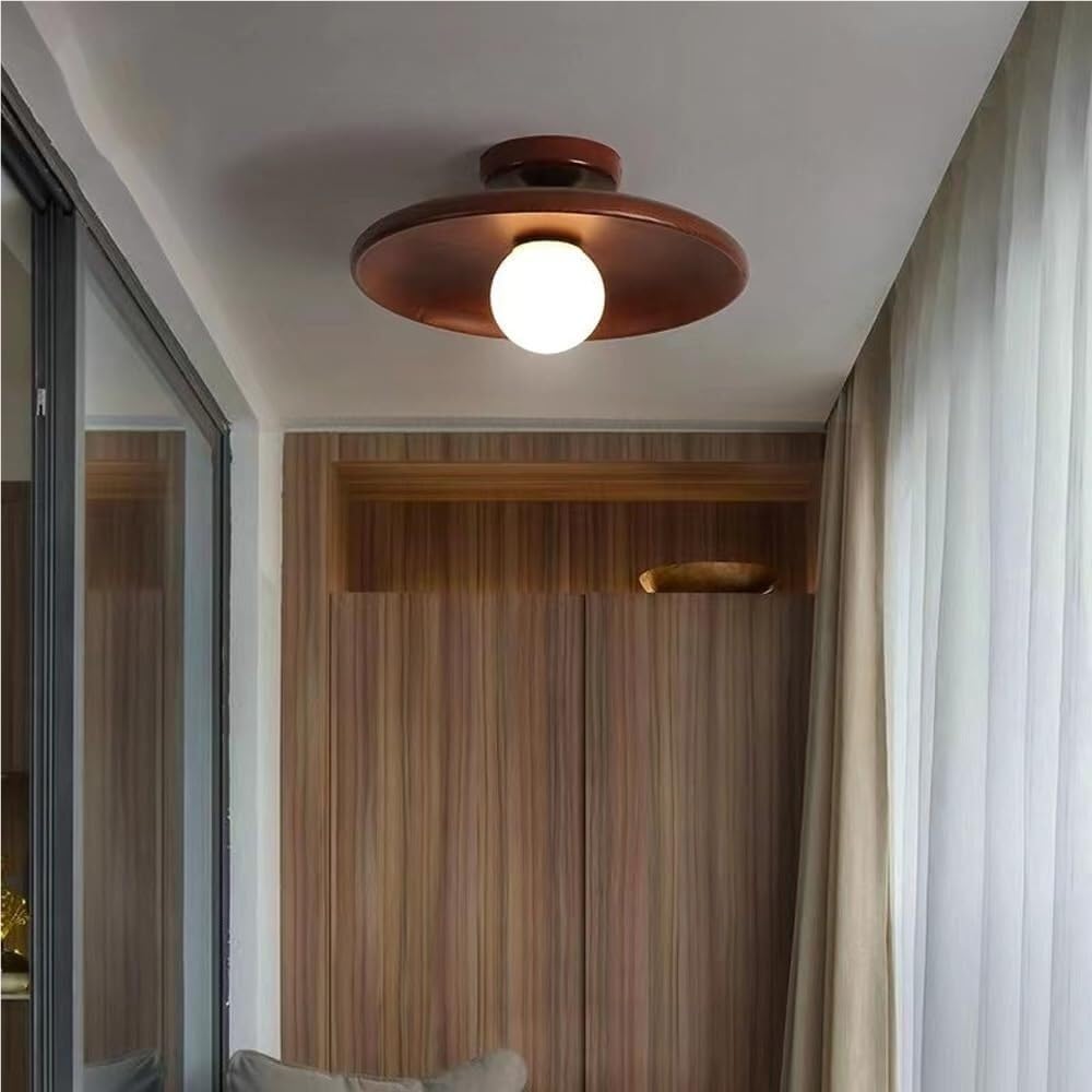 Okrągła Drewniana Lampy Sufitowa Minimalistyczna, Plafon z Oświetlenie Sufitowe Szklane do Przedpokoju lub Kuchni(Walnut(3 modes),35cm/13.77in)