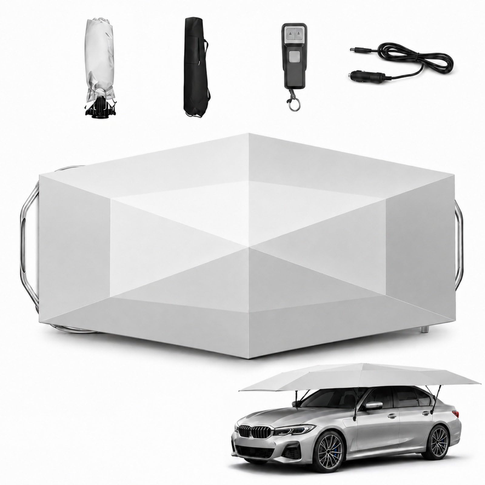 HCAUYNN Car Umbrella Sun Shade Cover, 4.2/4.8/5.2m Automatic Car Tent with Remote, Foldable Portable Carport for Driveway, Outdoor Parking, Heat Reduction, Rain Snow Dust Protection Gray-4.2m