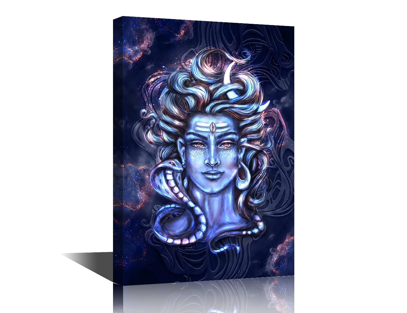 1 Pieces Canvas Shiva's Head Wall Art Shivaism Hinduism Pictures for Living Room Lord Shiva Maha Shivaratri Paintings for Home Decor Framed Stretched Ready to Hang 24x16inch