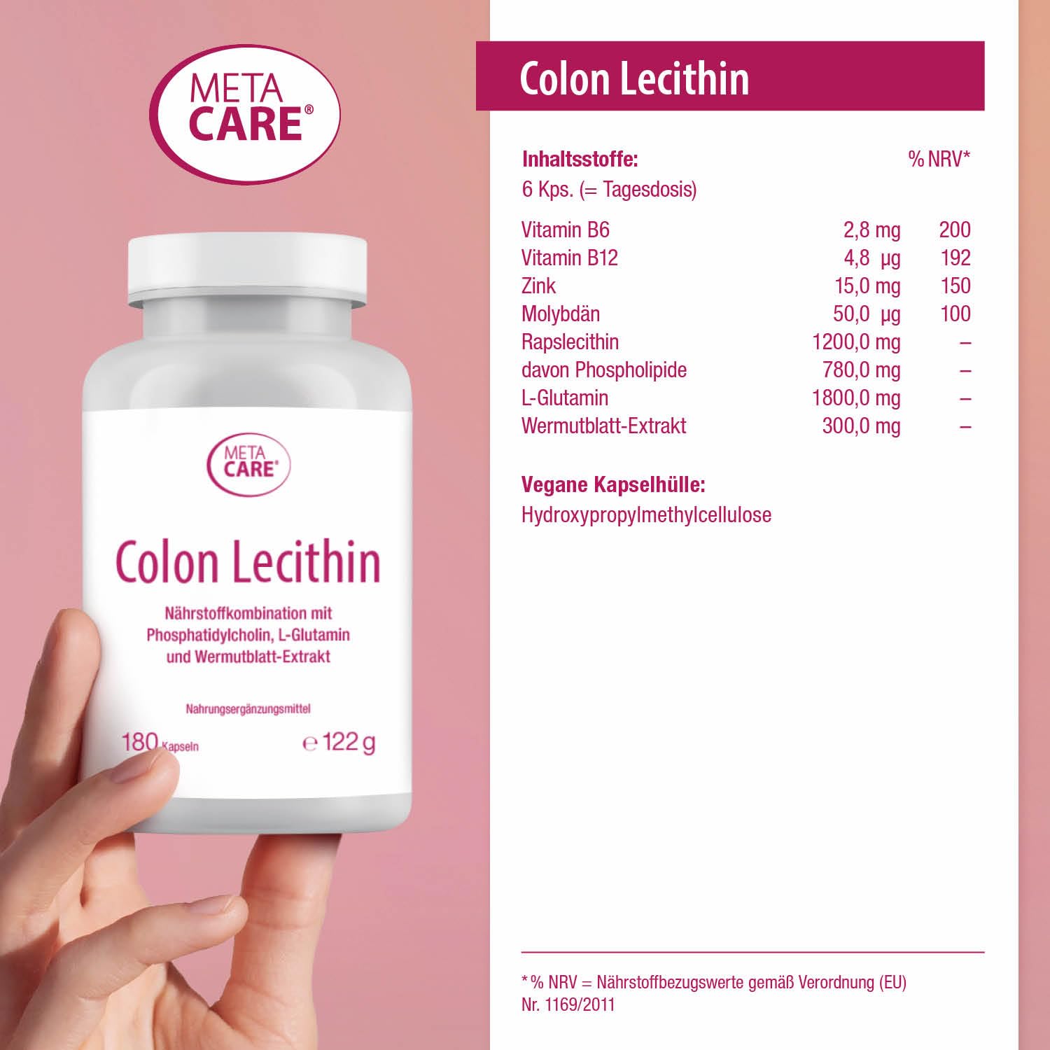Colon Lecithin – Hochwertiges Phosphatidylcholin – L-Glutamin – Pflanzlich ergänzt durch Wermutblatt-Extrakt – Hochdosiert – Vegan – 180 Kapseln