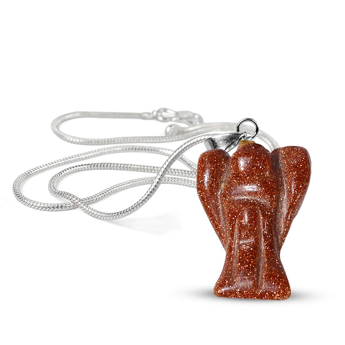 Natural Brown Goldstone Pendant Angel Shape Crystal Stone Pendant/Locket with Metal Chain for Reiki Healing and Crystal Healing Gemstone Size 20-25 mm (Color : Brown)-image-7