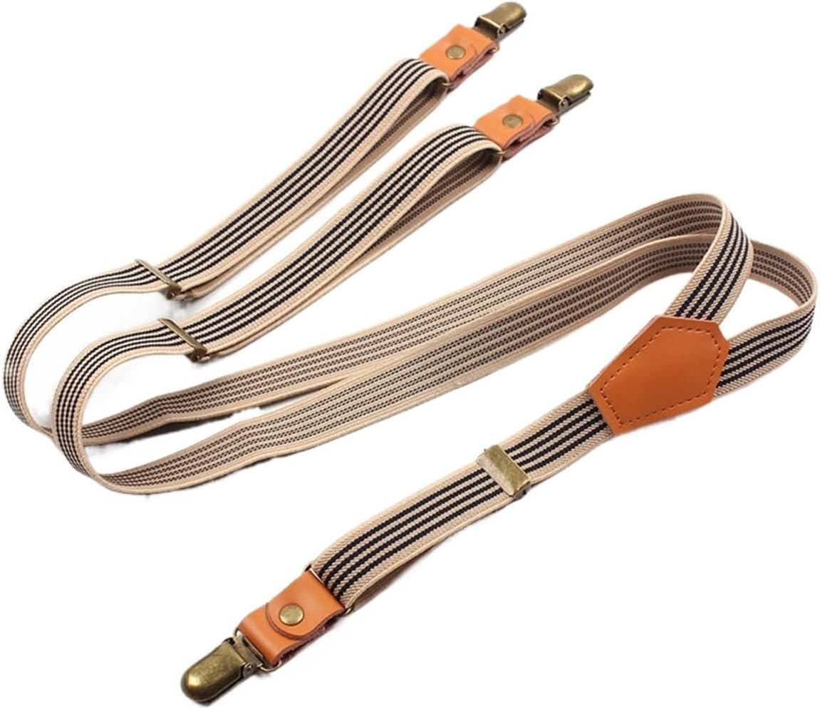 Y Strap Clip Triple Vintage Elastic Strap Narrow Suspenders for Men and Women