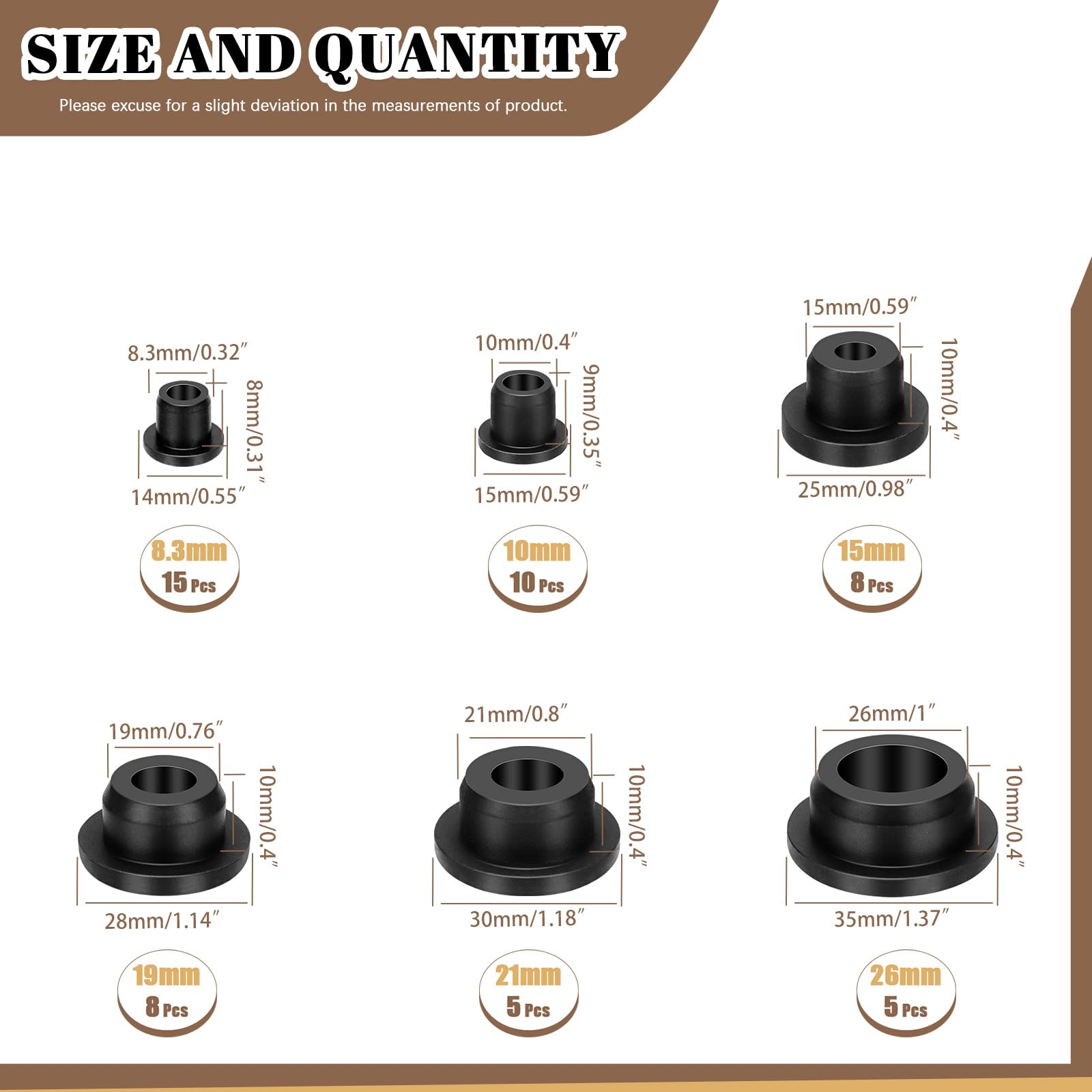 Wokape 100Pcs Black High Temp Silicone Plug Mount Set, 7 Sizes of Dia T-Shaped Solid Rubber Stopper Hole Plugs for Powder Coating Plating Waterproof Sealing Plugs Pipe Holes Test Tube Plugs