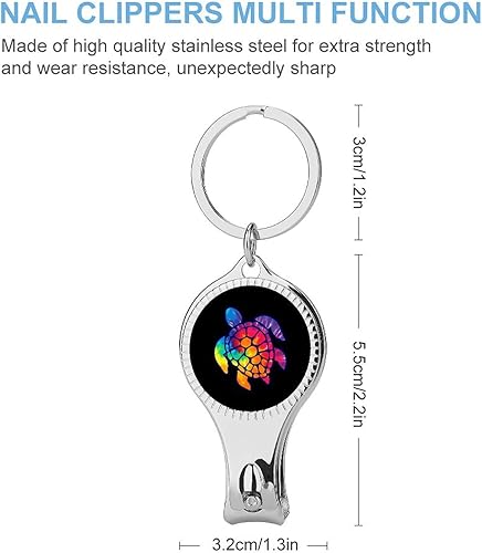 Miniatura 2 de Tie Dye Cool Sea Turtle-1 Cortador de uñas afilado y resistente, cortaúñas con llavero abrebotellas