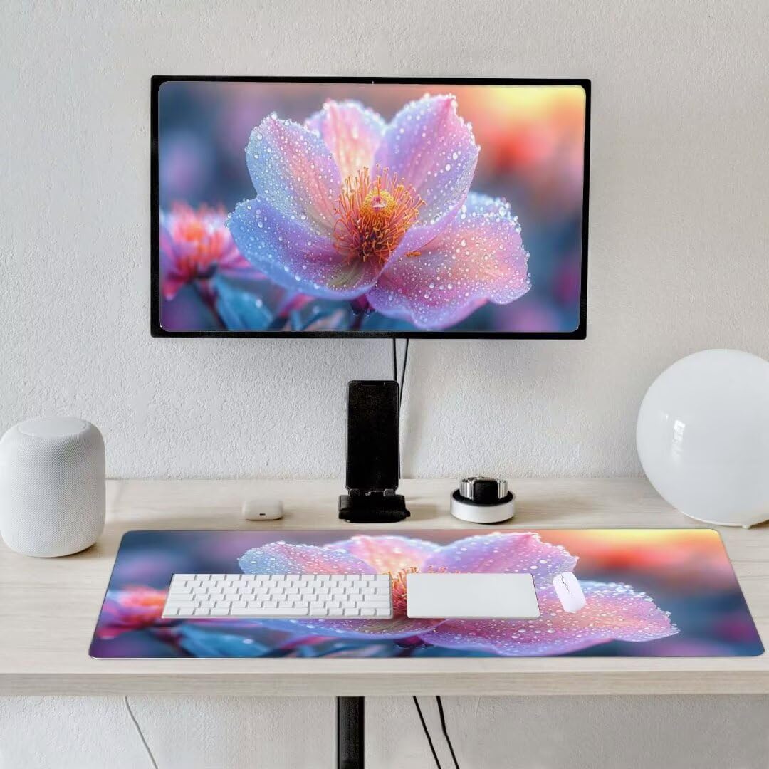 Alfombrilla de ratón 1400x600x3 MM, Alfombrilla Ratón XXL Extendida de Gran Tamaño con Bordes Cosidos, Base de Goma Antideslizante Almohadilla para Teclado, Flores de ensueño S-9347