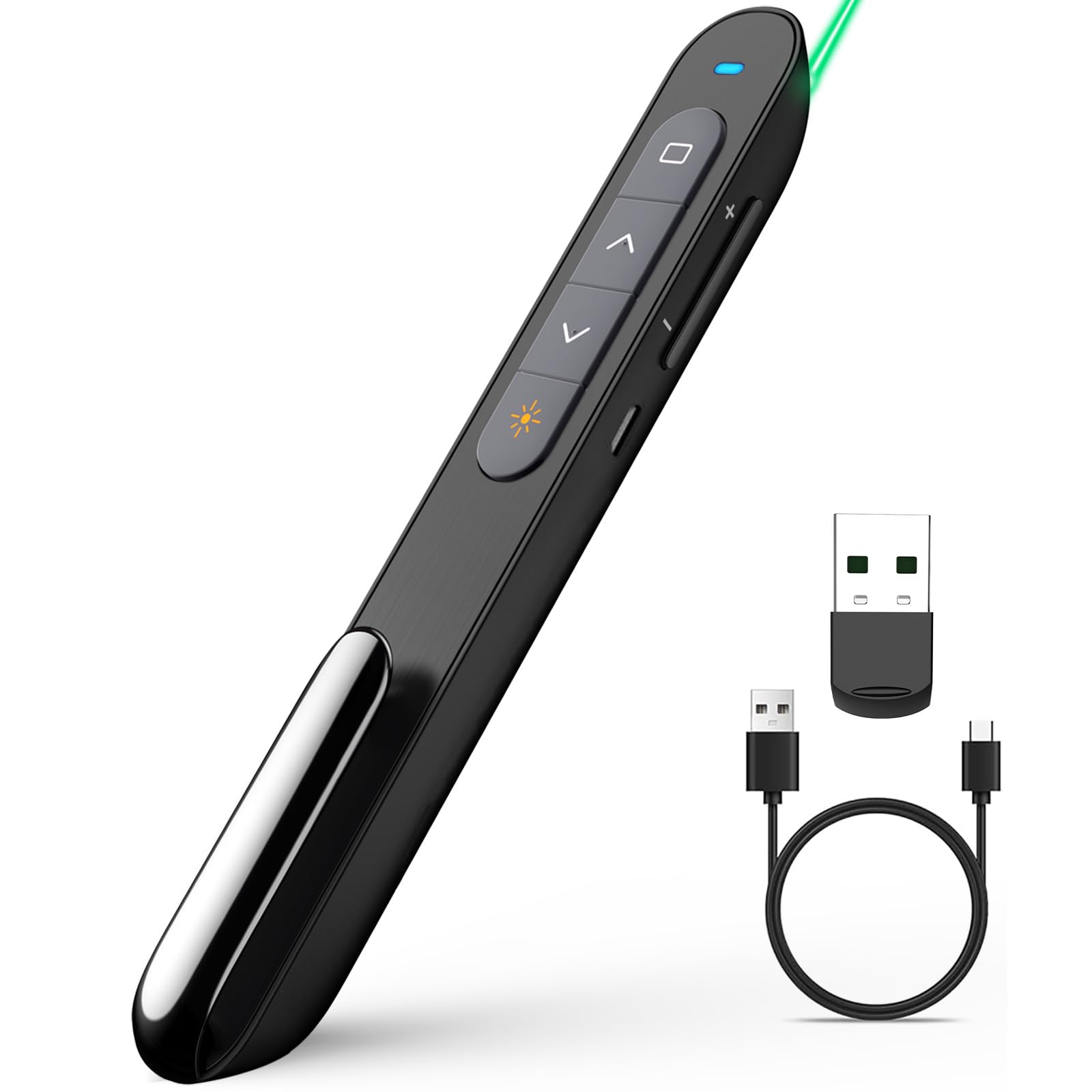 Norwii N76 Rechargeable Presentation clicker, Long Range Presentation Remote, Wireless Presenter, Pointer for PowerPoint Presentations, Slide Control - Green Light