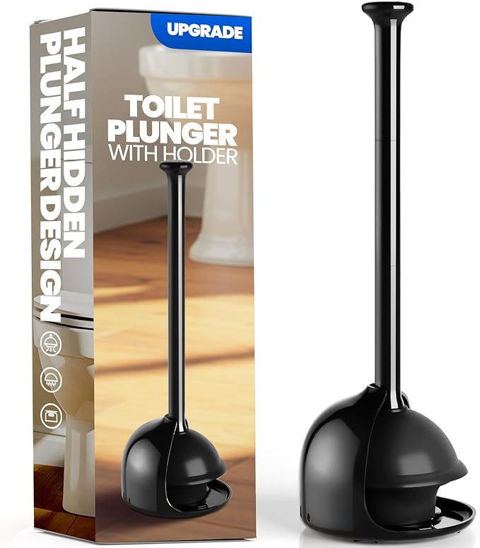 Toilet Plunger with Holder, Heavy Duty Plunger and Holder Combo for Bathroom Cleaning, Bathroom Decor, Bathroom Accessories, Toilet Bowl Cleaners, Black, 18.8inch