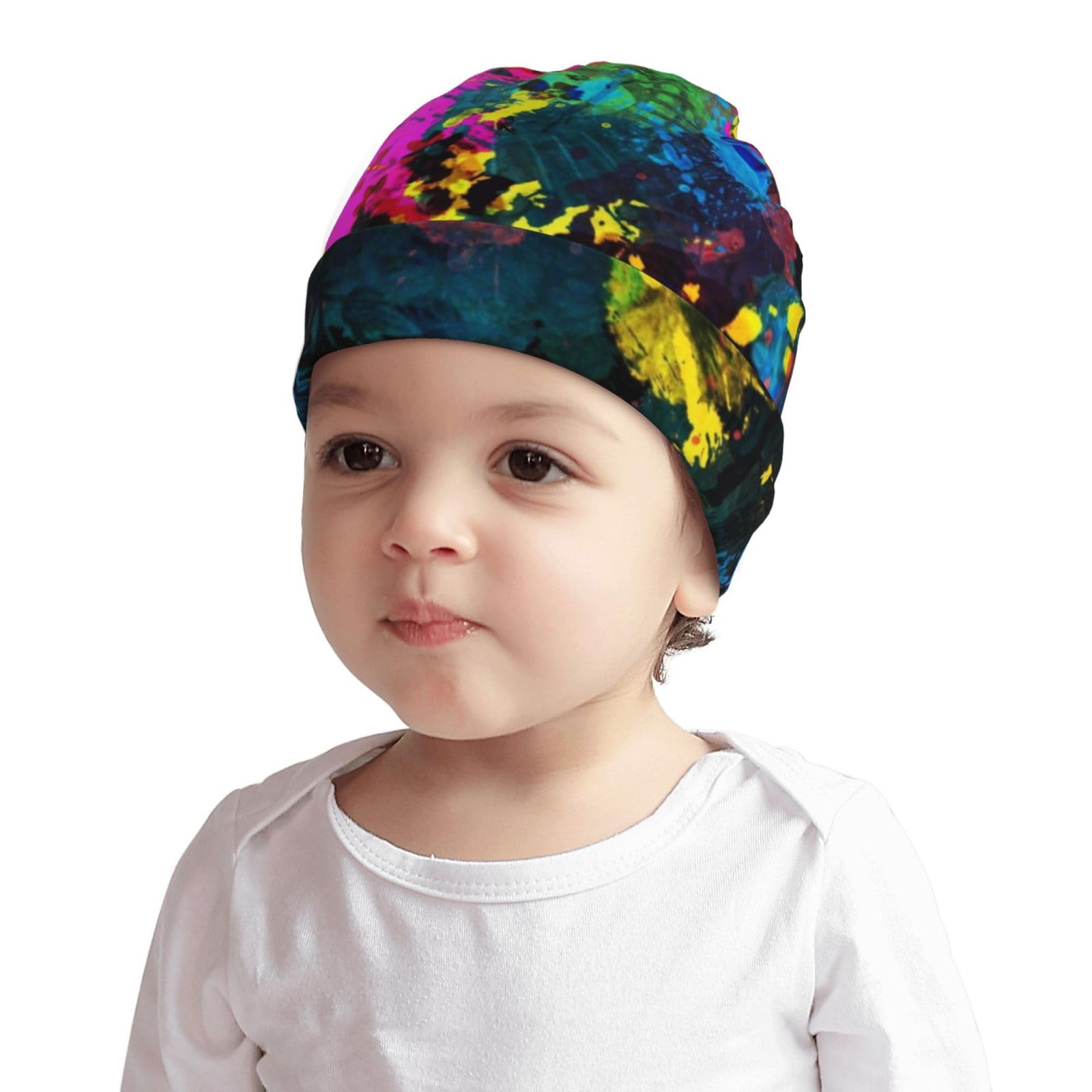Glow in Dark Splatter Neon Kids Beanie Hats Warm Knit Beanie Cap Skull Caps Gifts Decor for Boys Girls