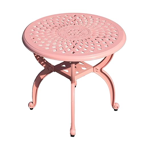 Cast Aluminum Outdoor Side Table,Small Patio Table,Outdoor Coffee Tables for Patio,Garden,Balcony, for All Weather(Pink, Round)