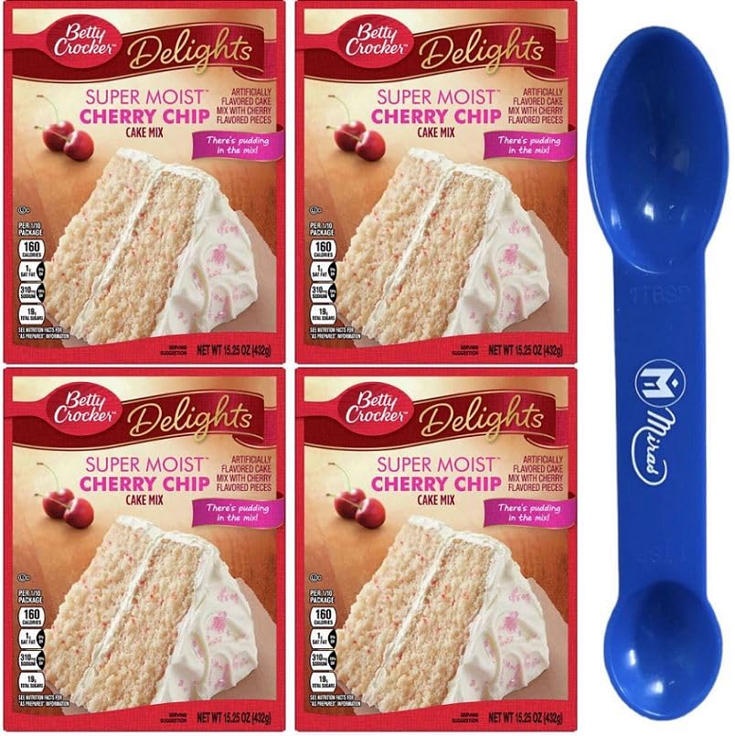 Betty Crocker - Mezcla de pastel con chispas de cereza súper húmeda, 15.25 onzas (cuchara medidora 2 en 1 incluida de la marca registrada Miras
