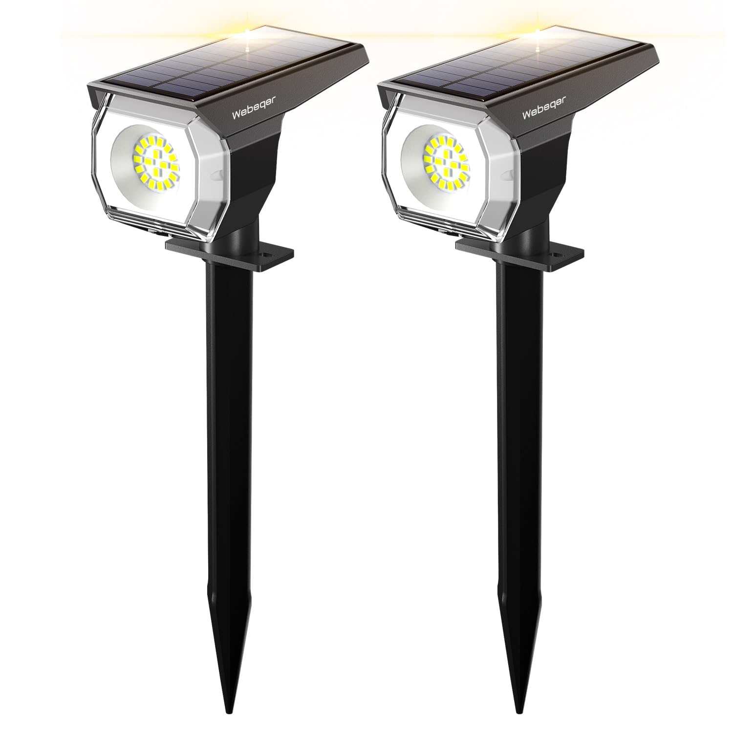 WeBeqer Faretti Solari A Led Da Esterno,18LED Luci Solari Da Giardino, 300LM Luci Da Esterno Giardino, IP67 Impermeabile,Luce Fredda 6500K Per Cortile,Recinzione,Sentiero,Giardino,Vialetto,2 Pezzi