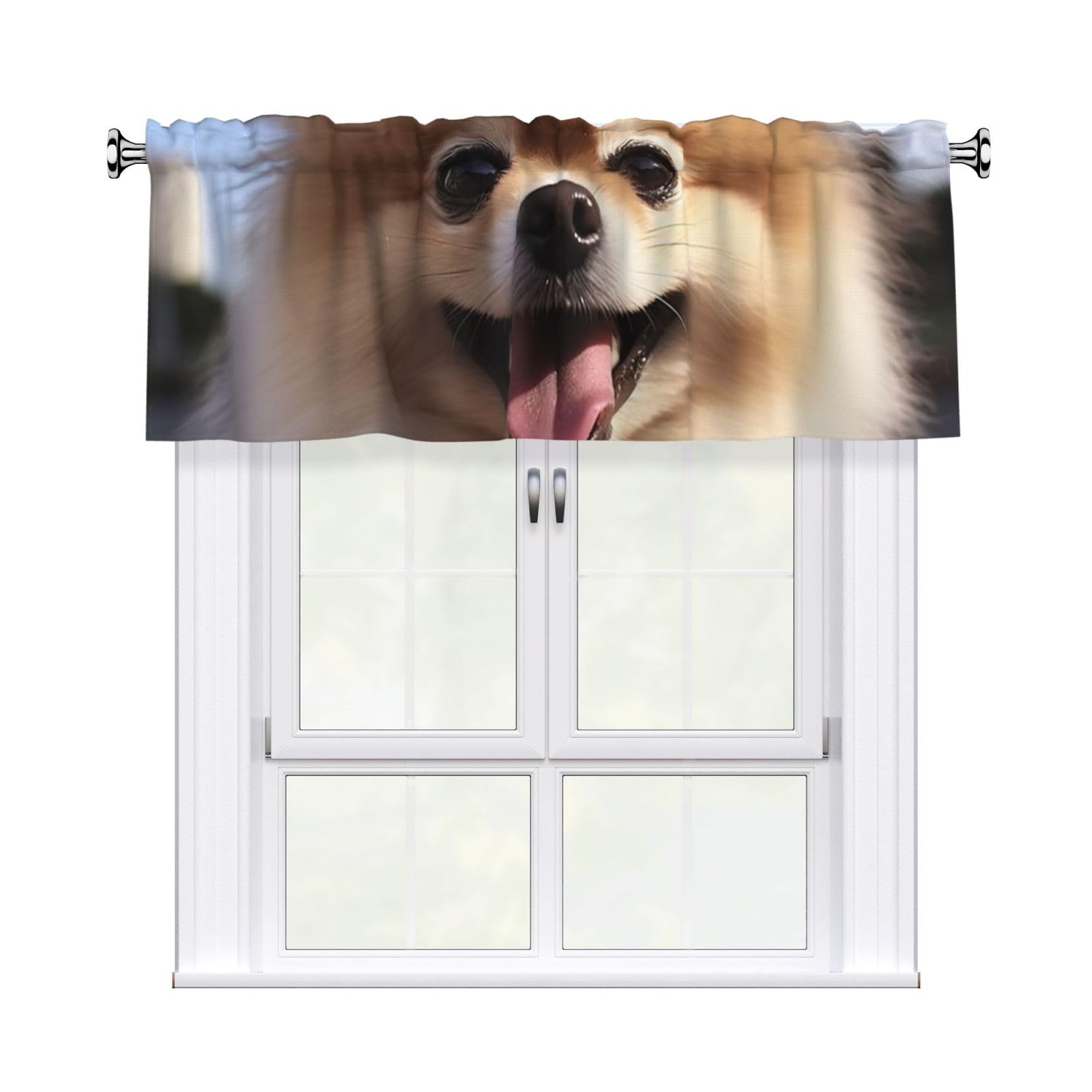 DWVTSLH Happy Pomeranian Valances Curtains for Windows, Rod Pocket Drape Valence Blackout Short Curtains for Kitchen Bathroom Bedroom Window Treatment for Home Décor 54x18 Inch