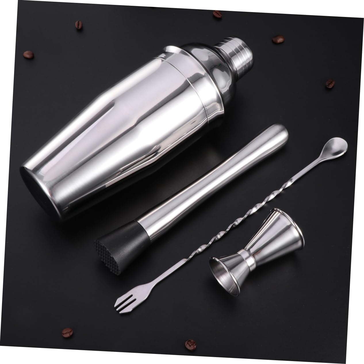 Cabilock 4Pcs Professional Cocktail Shaker Stainless Steel Drink Making Tools for Mixologist Includes Cobbler Shaker Jigger Spouts Barware for Home Bartending