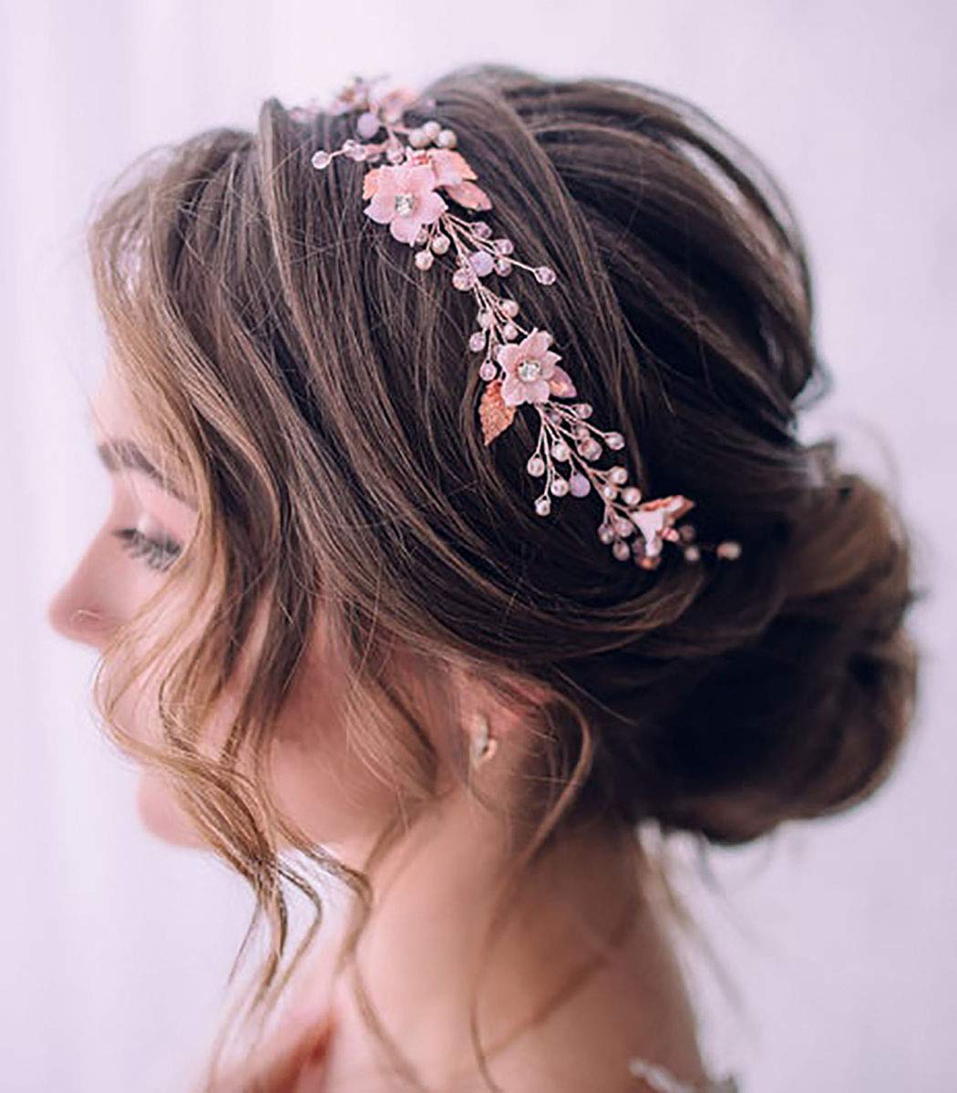 UnicraBride Wedding Hair Vine Flower Headband Simple Leaf Headpiece Bridal Hair Accessories for Women and Girls(Rose gold)