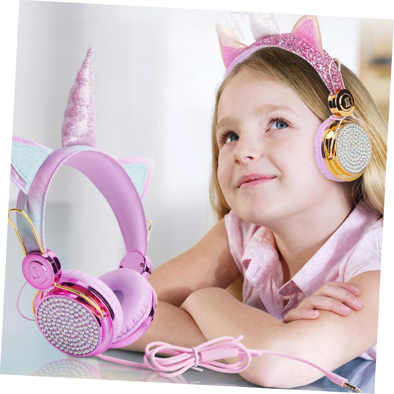 2stücke Mädchen Kopfhörer Mit Mikrofon Faltbare Einstellbare Over-Ear Ohrhörer Für Jungen Und Mädchen Lautstärkebegrenzung Geeignet Für Und Computer