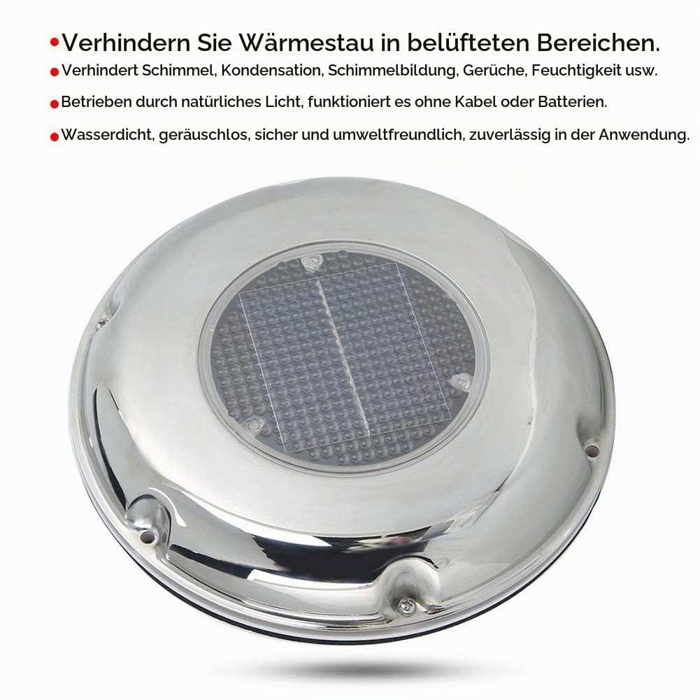 Akozon Solar Ventilator Marine Solarlüfter Boot Elektro-Ventilator Edelstahl-Abluftventilator für Boote Wohnmobile Schuppen