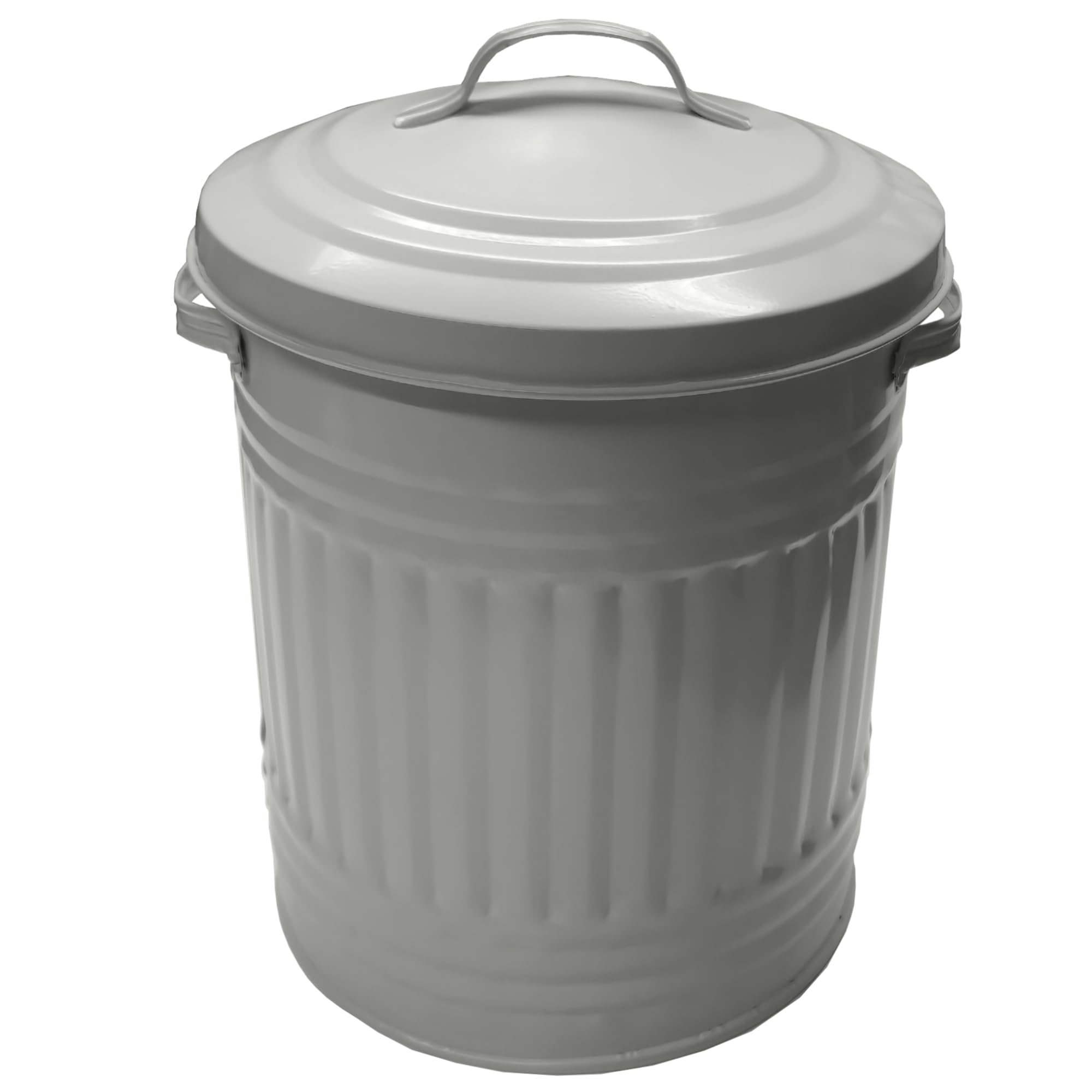 Small Cream 30L Litre Galvanised Metal Bin - Rubbish Waste Dustbin / Animal Feed / Lidded Storage