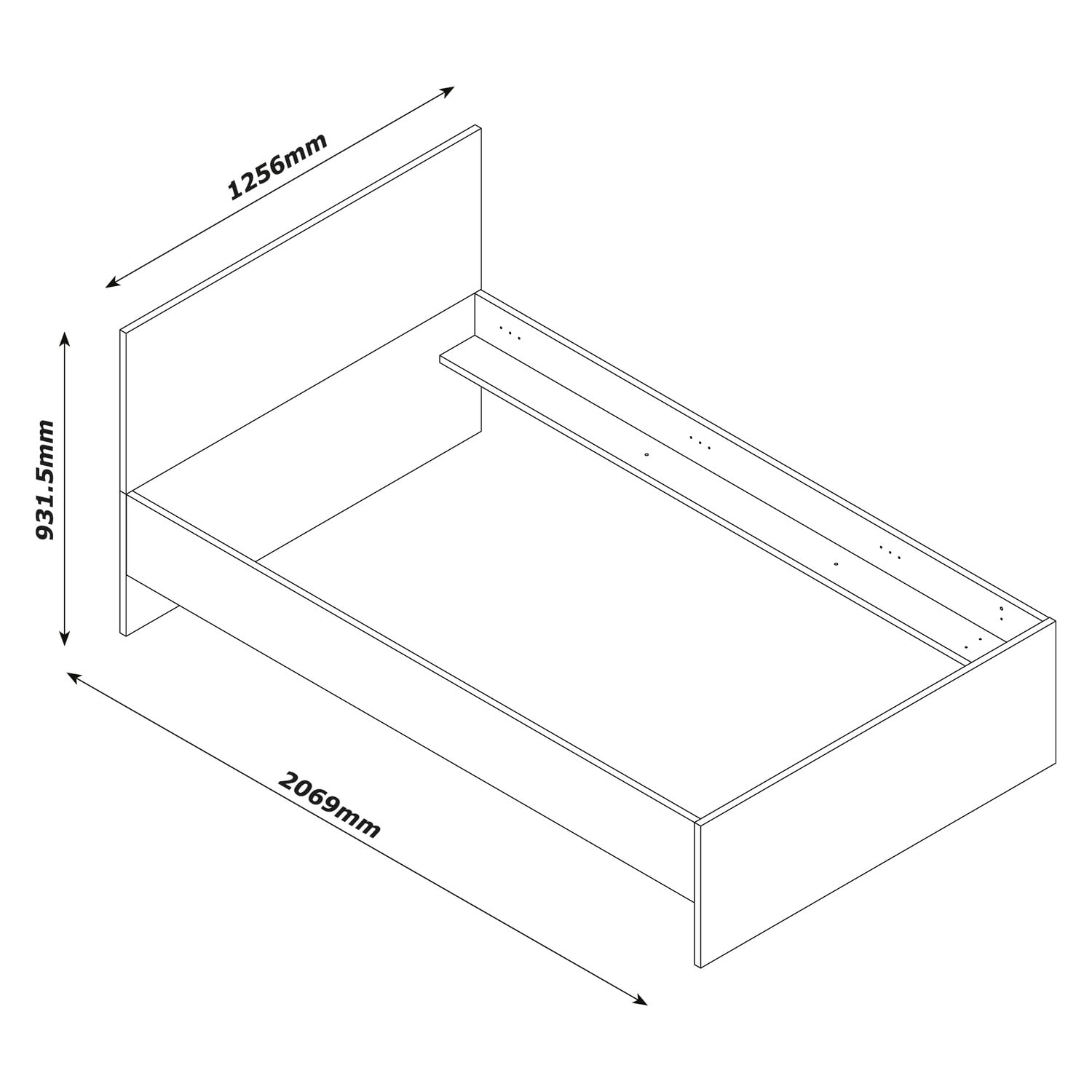 Composad | Letto Singolo della Linea ESPRESSO per Cameretta, Struttura per Materasso da 120x200 cm, Letto Bambini e Ragazzi, (LxAxP): 125,8x93,5x206,2 cm, Bianco Laccato