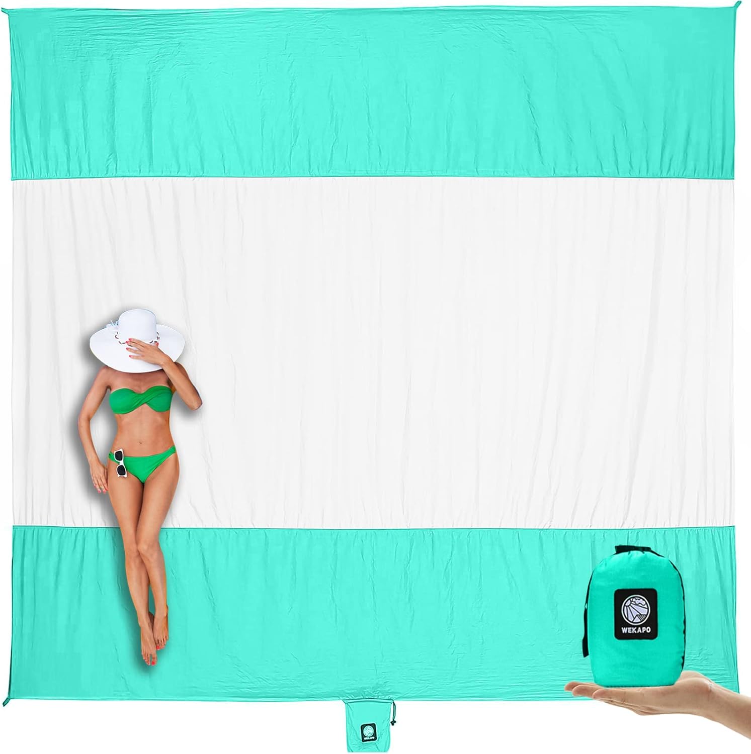 WEKAPO Beach Blanket Sandproof Waterproof, Extra Large Beach Mat, Oversized & Compact Sand Free Mat Quick Drying, Lightweight & Durable with Stakes & Corner Pockets WEKAPO Beach Blanket Sandproof Waterproof, Extra Large Beach Mat, Oversized & Compact Sand Free Mat Quick Drying, Lightweight & Durable with Stakes & Corner Pockets