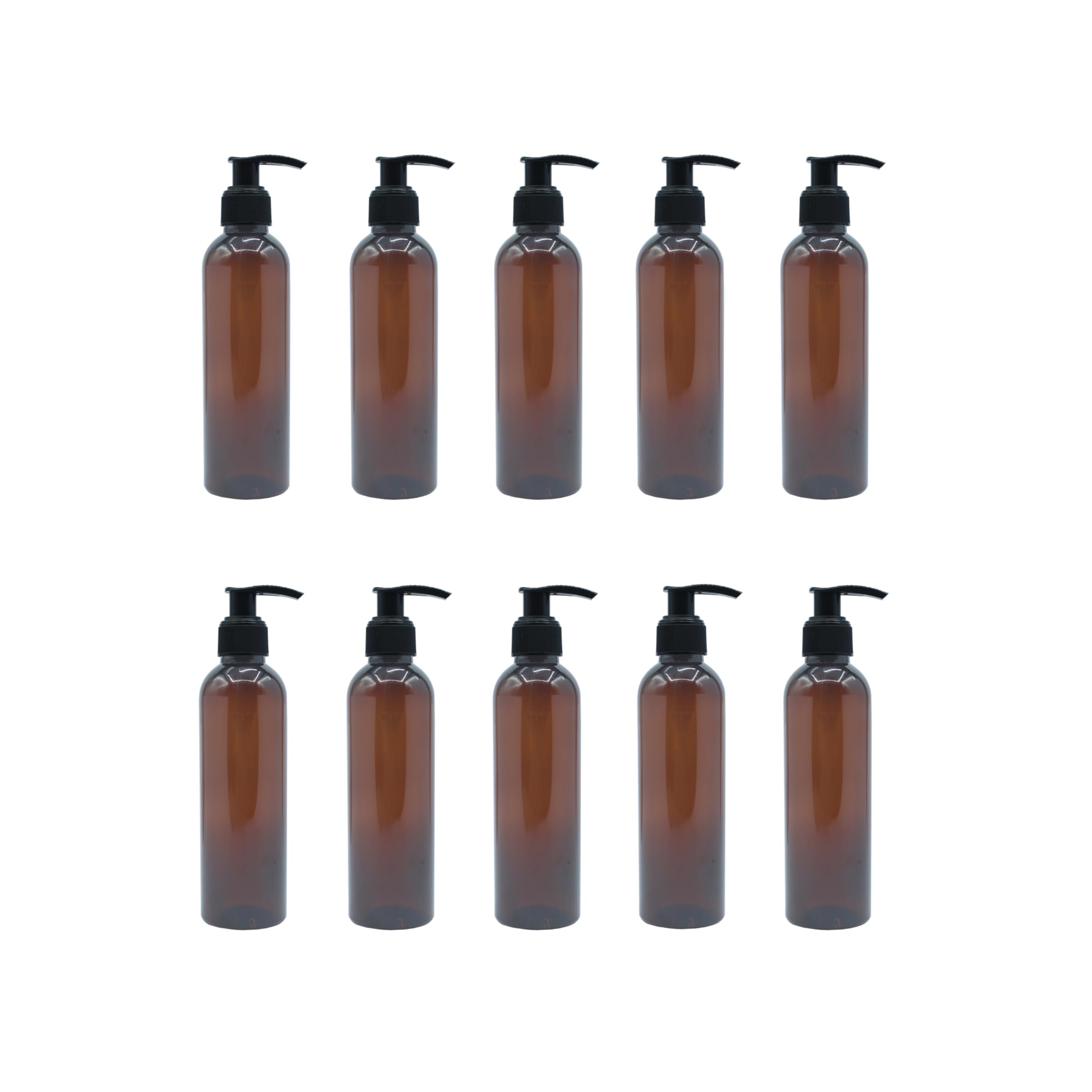 PHARCOS 200ml Refillable Pump Dispenser Bottle – Plastic Bottle for Shampoo, Lotion, Body Wash, Conditioner, Liquid Soap – Leak-Proof, Travel-Friendly, Multipurpose Use Amber & Black, Pack of 10-image-15