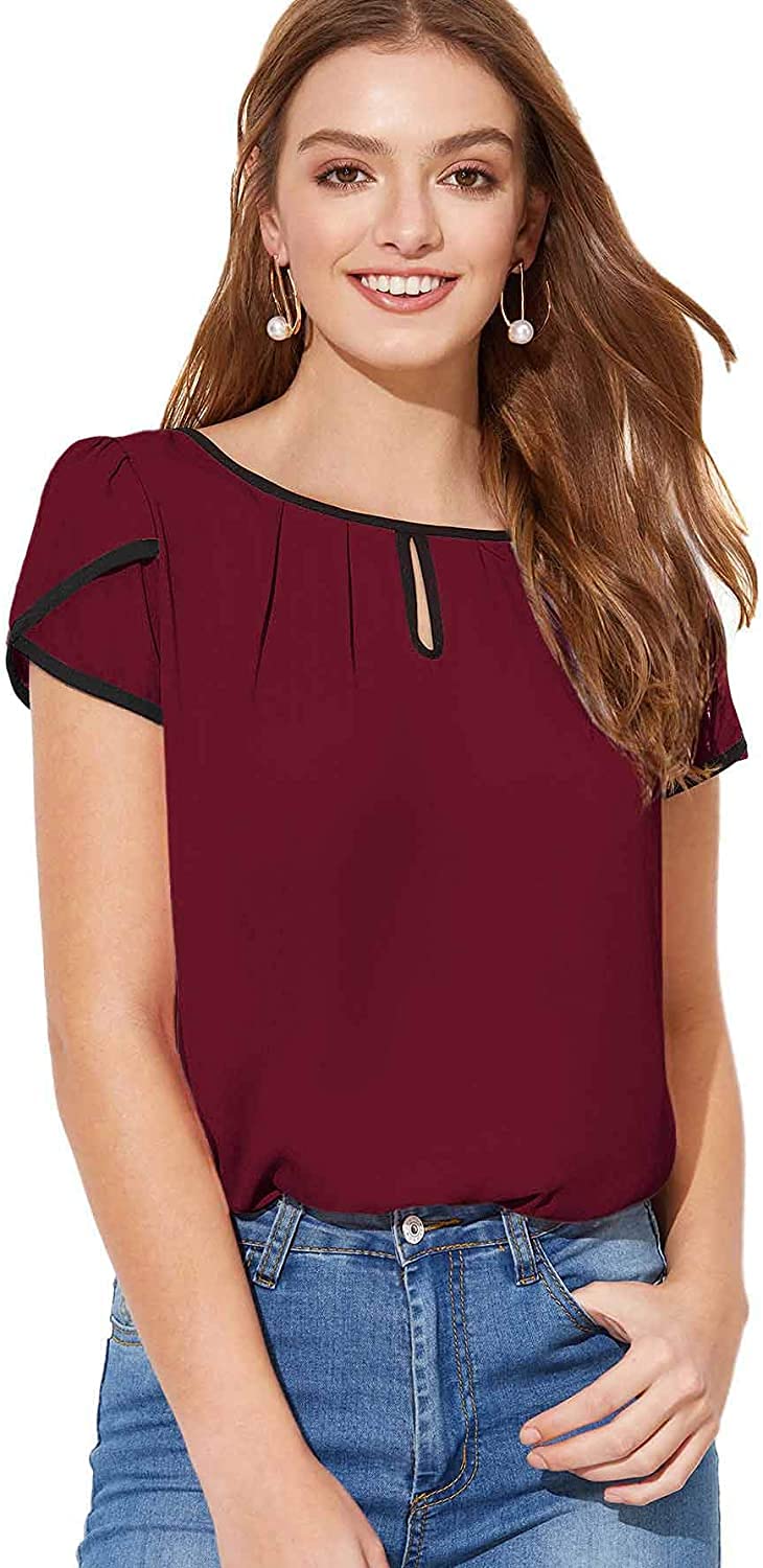 ShasmiWomen's White Casual Pleated Petal Cap Sleeve Round Neck Keyhole Blouse Tops for Women/Tops for Girls (Shree Top 28)