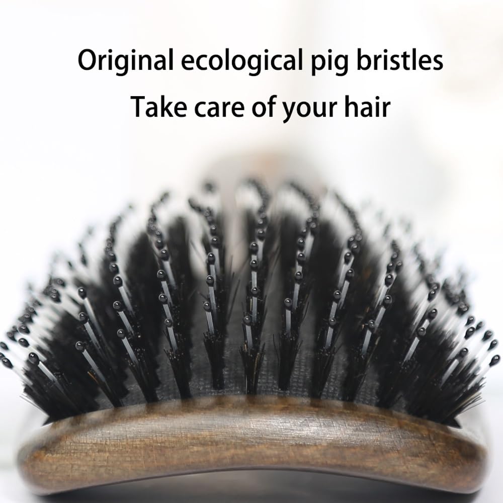 Cepillo de pelo, cerdas de jabalí para mujeres y hombres, cepillo de cerdas de jabalí y cerdas de nailon para cabello húmedo/seco, alisado y desenredante, cepillo diario para mejorar el brillo