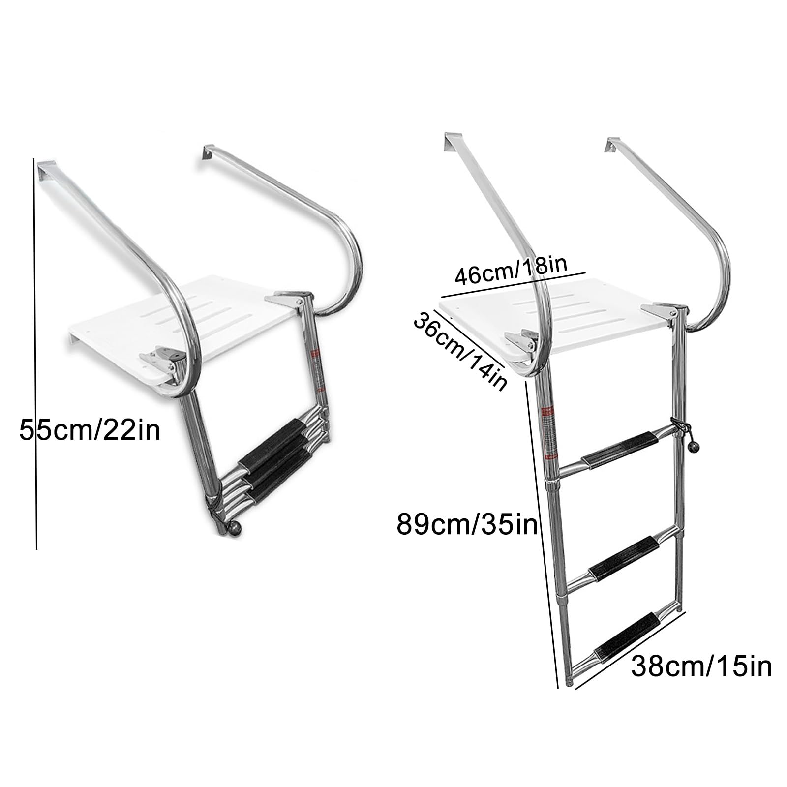 ボートラダー マリンヨット ヘビーデューティー ポンツーン ステンレススチール 伸縮式折りたたみラダー 滑り止めペダル付き (4段) 伸縮式ボートラダー 、ステンレススチール 伸縮式ボートラダー、 伸縮式デュアル垂直ボートラダー マリンヘビーデューティー 4段ステンレ ... 3ステップボートラダー ステンレススチール 垂直伸縮式トランサム取り付け 水泳ポンツーンはしご マリンアクセサリー (ブラック)