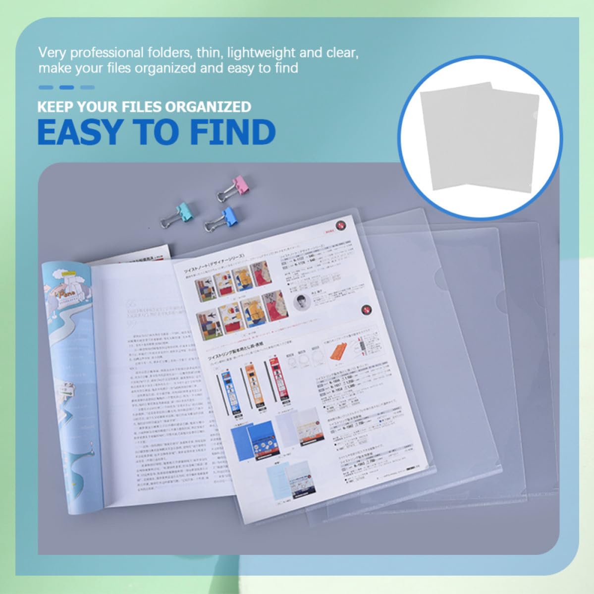 Pochettes Transparentes A4 pour Classement Lot de 50 Fines et Portables, pour Bureau et Devoirs Scolaires