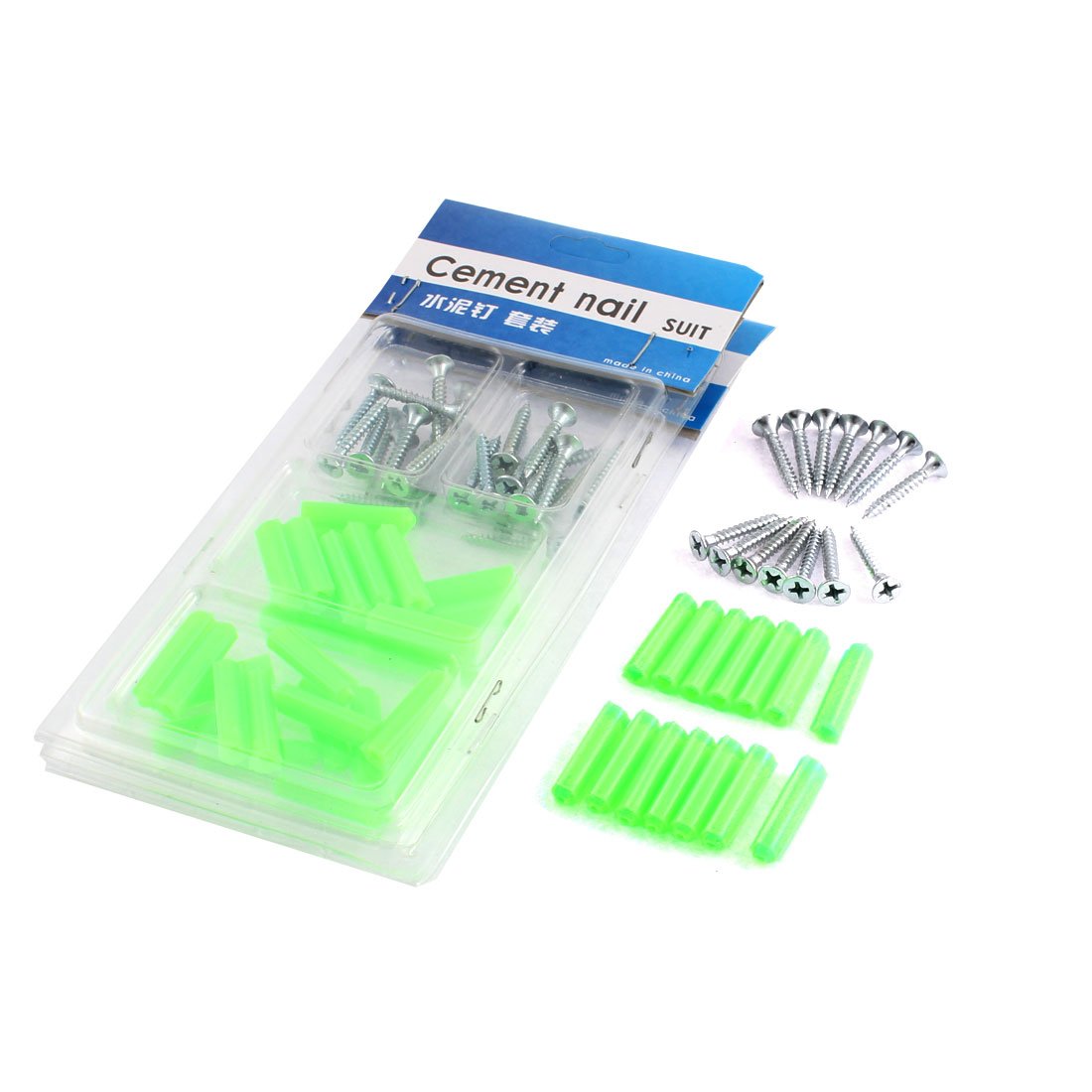 FIYA IIVVERR 25mm Long Silver Tone Iron Concrete Cement Screw Anchor Nails 42 Pcs (Clavos de anclaje de tornillo de cemento de cemento de 25 mm de largo, tono plateado, 42 piezas