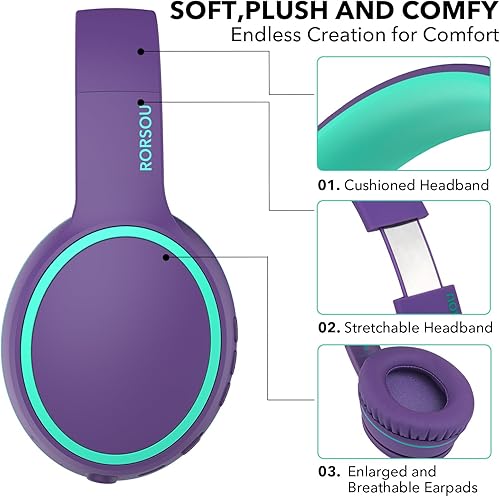 Miniatura 3 de RORSOU B10 auriculares Bluetooth supraaurales, 2 modos de música EQ (Normal/Graves) y 50 horas de reproducción, auriculares inalámbricos