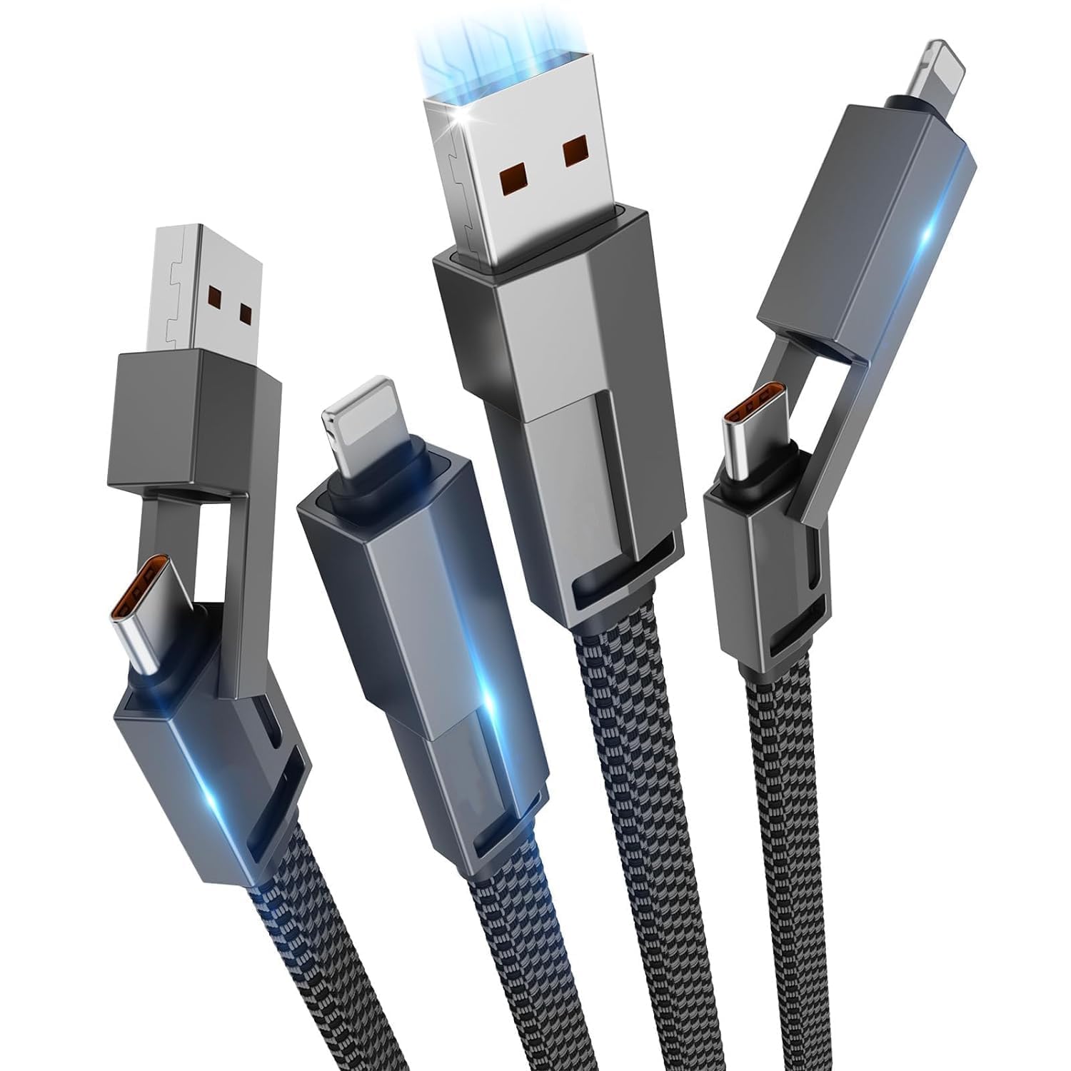 VIVUE Mobile Charging Cable 4 in 1 USB-A/USB-C To USB-C/Lightening | Fast Charging Cable Metal Flat Braided Indestructible Cable 1.5m 60W With Speed of 480Mb Data Transfer For Mobile Laptop (B0D28YNRD1) Amazon Price History, Amazon Price Tracker