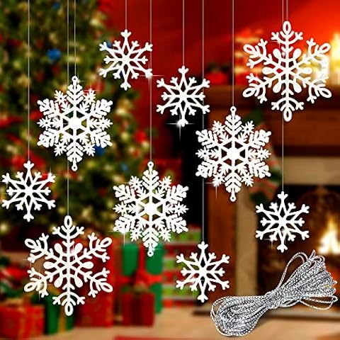 Whaline 40Pcs White Glitter Snowflake Ornaments Cover