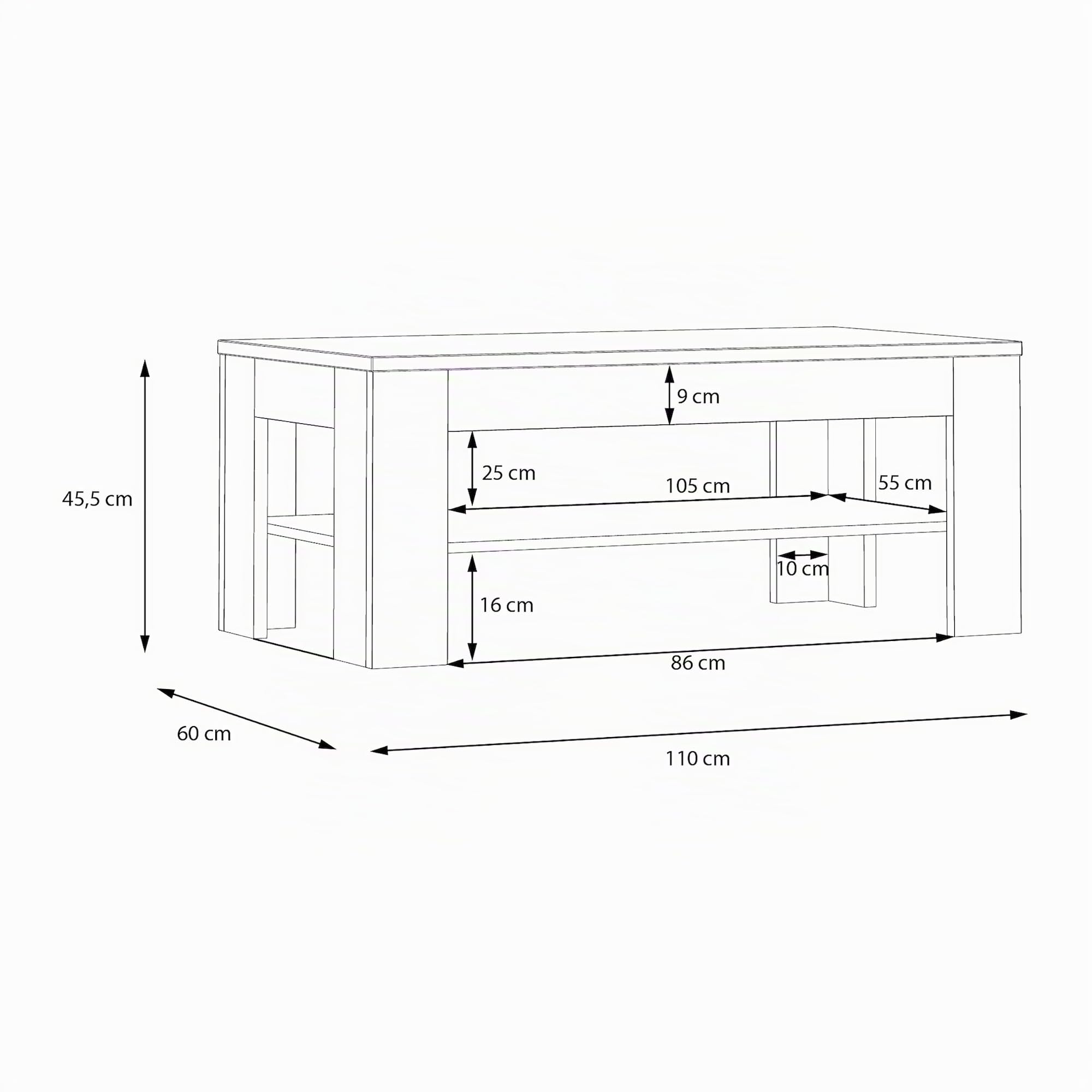 Forte Lewisville Couchtisch 110, moderner Sofatisch mit Ablagefach, Holzwerkstoff, Wohnzimmer, Secret Grey | Valenica Eiche Holzdekor, 110 cm breit x 45,5 cm hoch x 60 cm tief