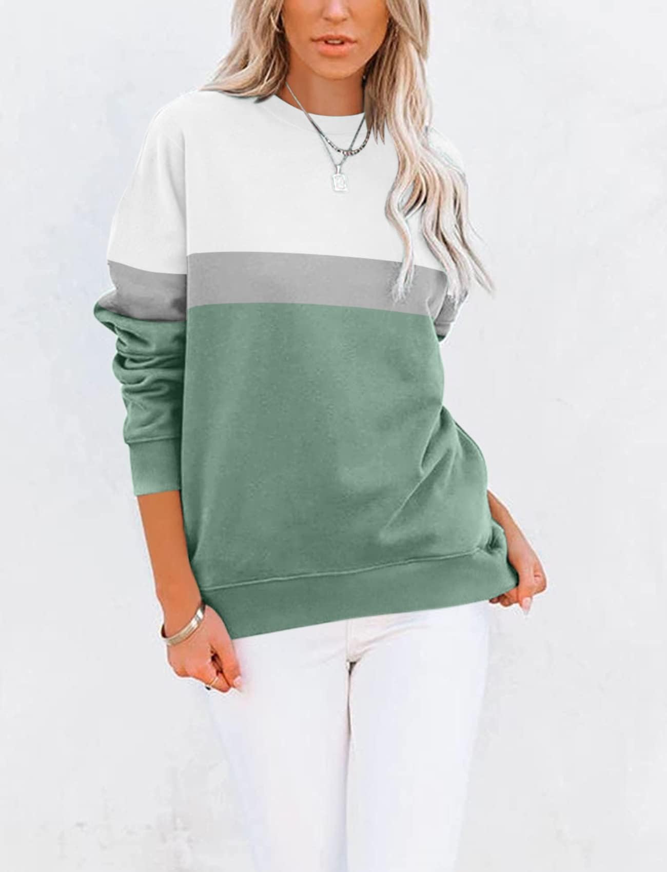 Cuptacc Sweat Femme sans Capuche Farbblock T-Shirts à Manches Longues Femme Col Rond Automne Poches Top Femme
