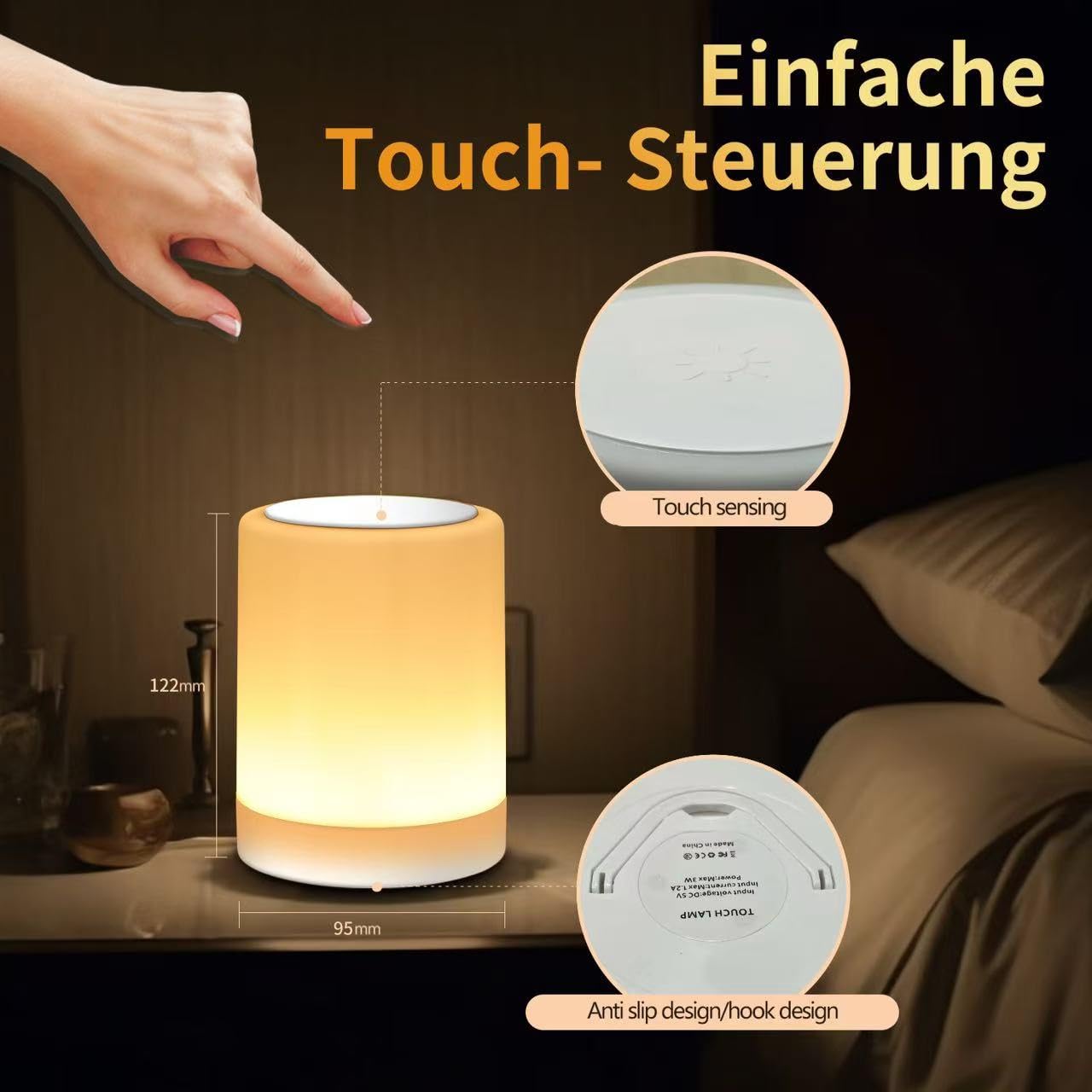 OORUN Touch-Nachttischlampe, 13 RGB-Farben & 5 Helligkeiten, USB-wiederaufladbare Schreibtischlampe, Fernbedienung, dimmbares Nachtlicht mit RGB-Farbwechsel, tragbare Lampe für Baby, Schlafzimmer