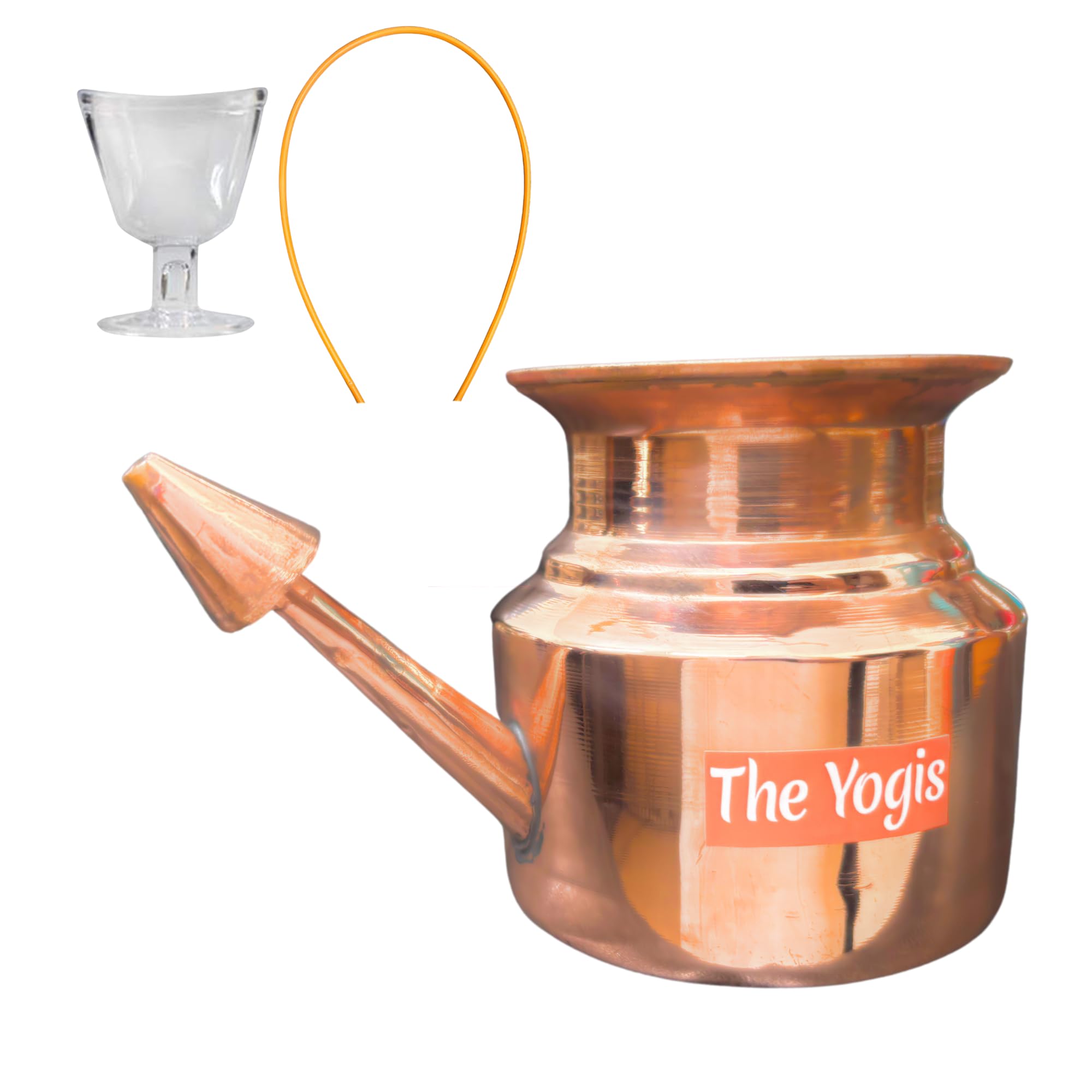 The Yogis Copper Jal Neti Pot For Sinus, Nose Irrigation and Cleaning With 1 Rubber Neti,1 Eye Wash Cup Size - 450ml