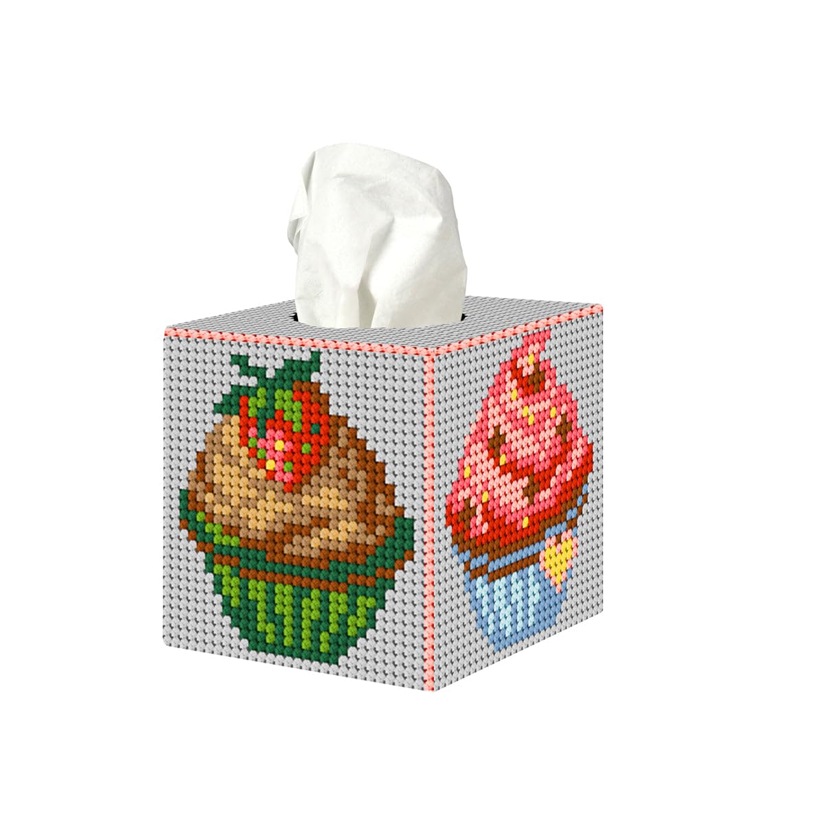 Crafting Spark Cupcakes Counted Cross-Stitch Kit On Plastic Canvas With Cute Chart 5.12X4.72x4.72 Inches 162Cs. 7 Count Plastic Canvas Sheets. Perfect For Embroidery & Needlecraft Amateurs