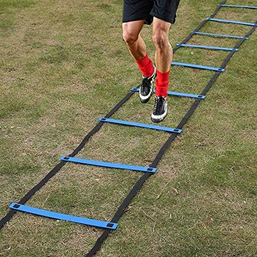UUAPEERJ 11 Cascade 17 Foot Ladder Agility Ladder Soccer Training Ladder with Adjustable Motion Speed Bags Fitness Equipment