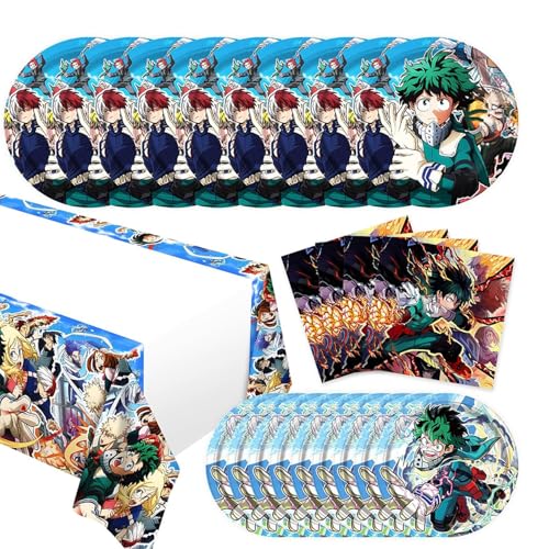 Roffatide Anime 41Pcs My-Her0 Thème Décorations de fête d'anniversaire incluent des assiettes serviettes nappe Académie Fournitures de fête pour les fans