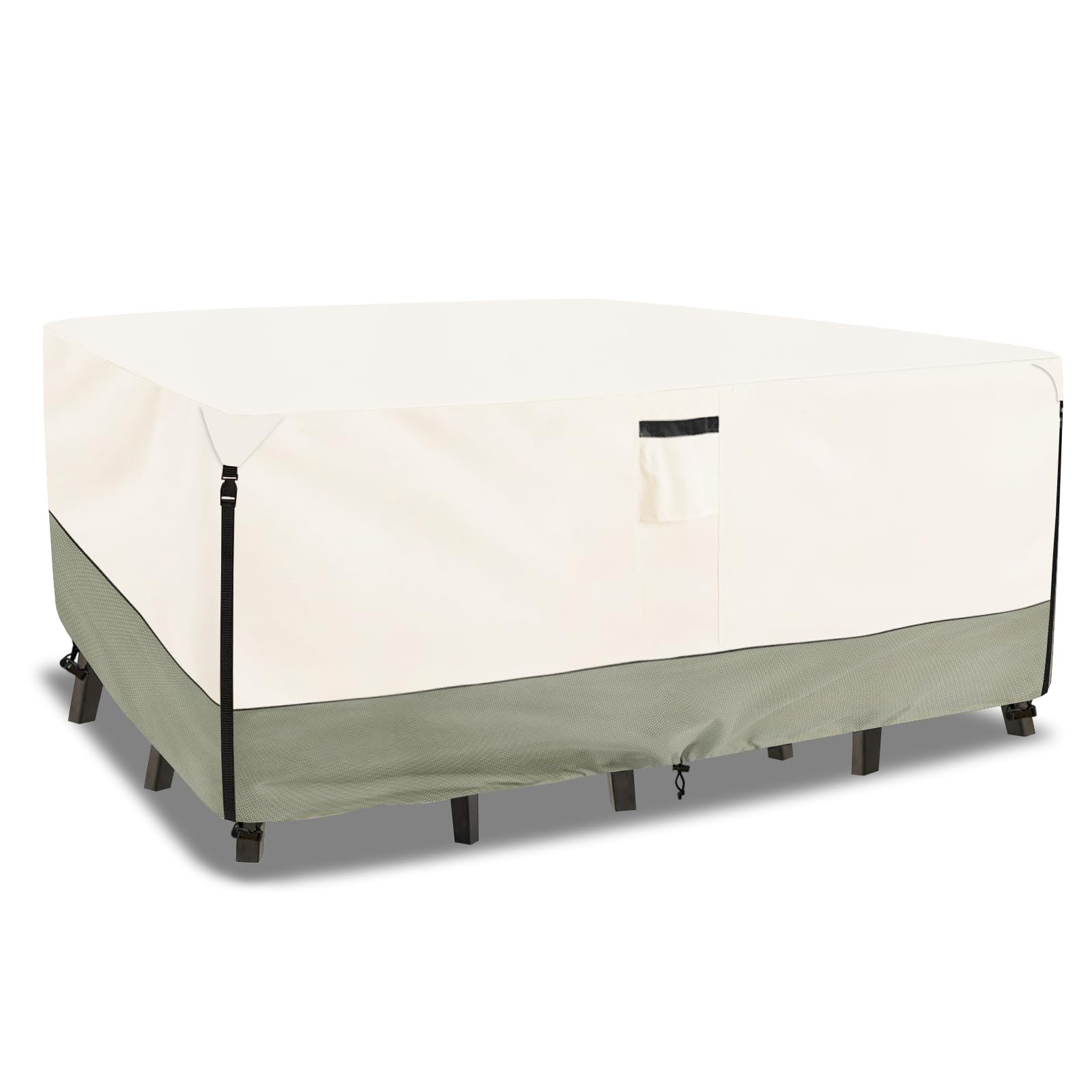 Outdoor Furniture Covers Waterproof,600D Heavy Duty Outdoor Dining Table and Chairs General Purpose Furniture Cover,Patio Furniture Covers 111L x 74W x 28H inch Beige