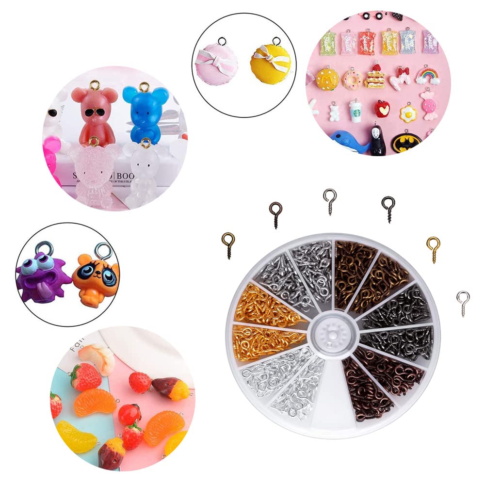 600Pcs Mini Viti a Occhiello Vite Occhielli Perni Ganci Vite Perno Occhio in Metallo per la Creazione di Gioielli Artigianato Fai da Te, 4 x 8 mm, 6 Colori