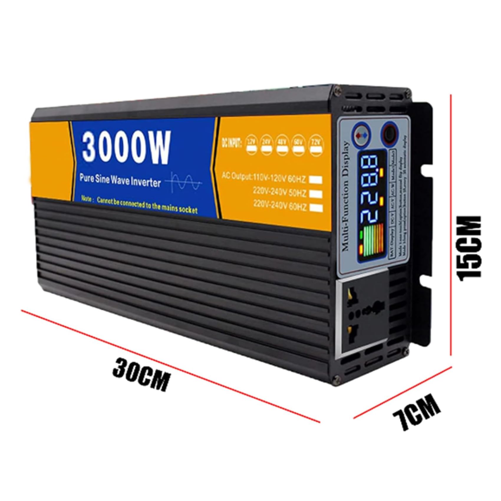 48v to 230v,Przetwornica czystej fali sinusoidalnej 72V na 110V, 3000W 12V/24V/48V/60V/72V DC na 110V/230V AC, z wyświetlaczem LCD, do zastosowań w solarnych systemach off-grid
