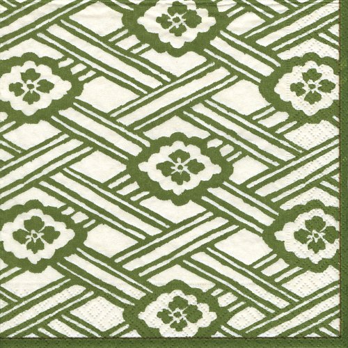 Entertaining with Caspari Set of Two Kiku Green Cocktail Napkins packages, 20 per package