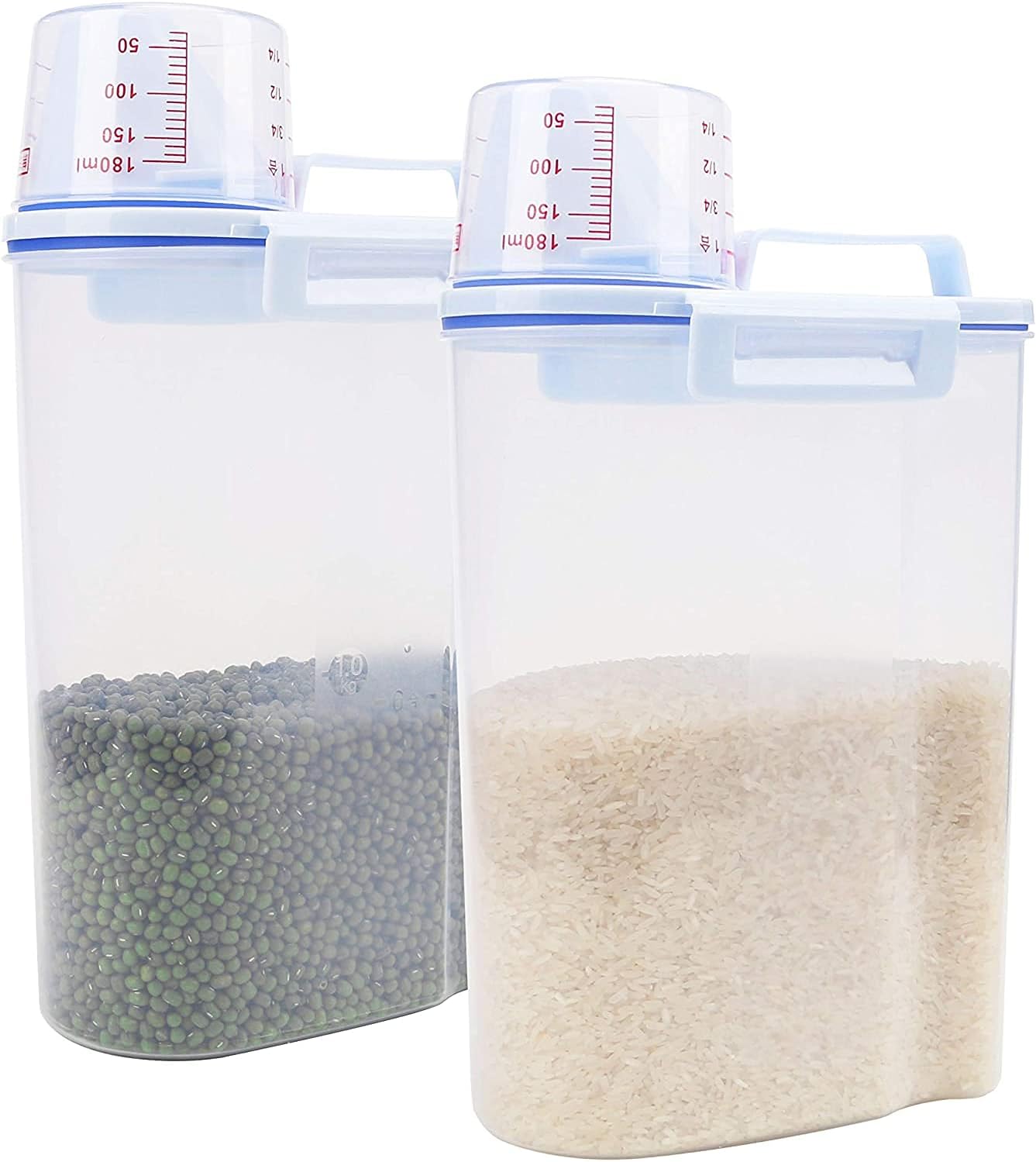 2PCS Cereal Containers, Cereal Storage Container & Storage Box with Locking Lids BPA Free & Food Grade Plastic, Clear Food Storage Container with Measuring Cup, Great for Flour, Sugar, Rice & More