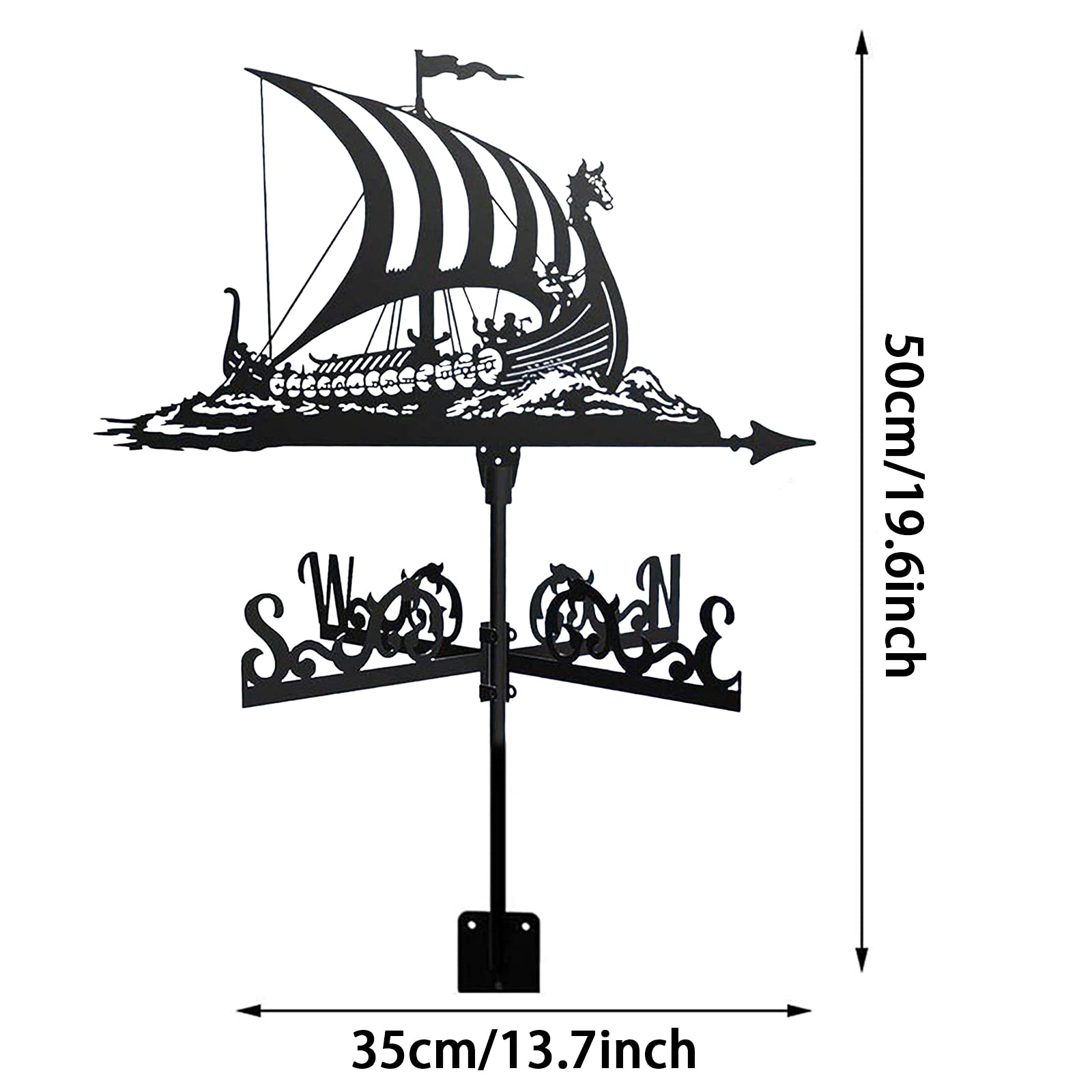 Wetterfahne aus Metall mit Wikinger-Schlachtschiff-Ornament, Wetterfahne, Gartenpfahl, Windrichtungsanzeiger mit Anti-Rost-Beschichtung für Hofdachmontage