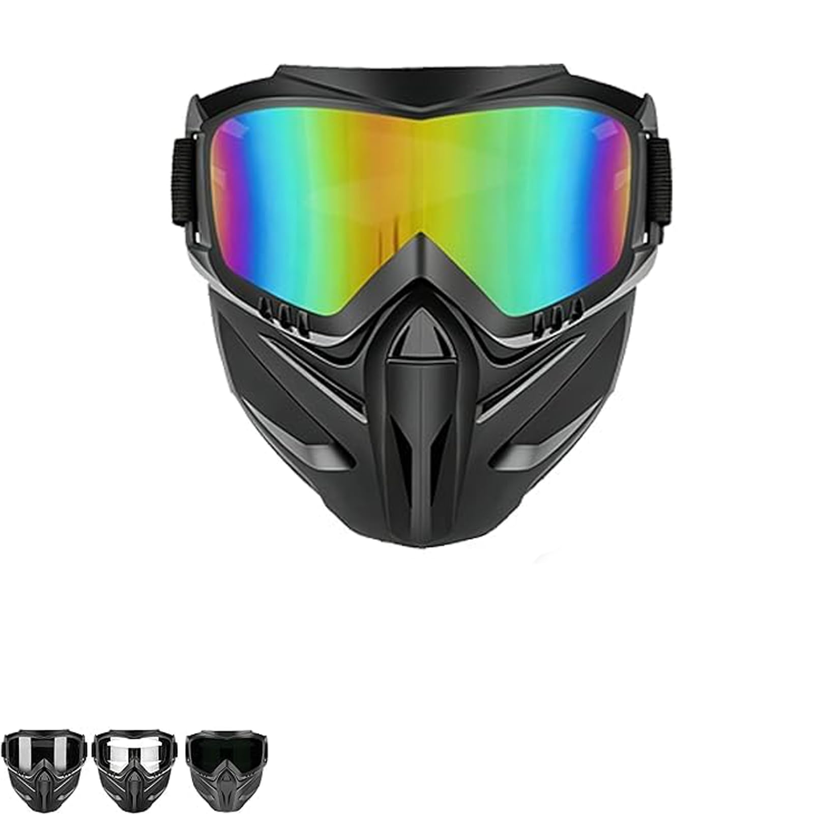 Detachable Full Face Goggle Mask for Motorcycle Riding Airsoft & Paintball Windproof Protective Face Shield with Impact Resistant Goggles for Ski Welding Outdoor Sports (Coloured)