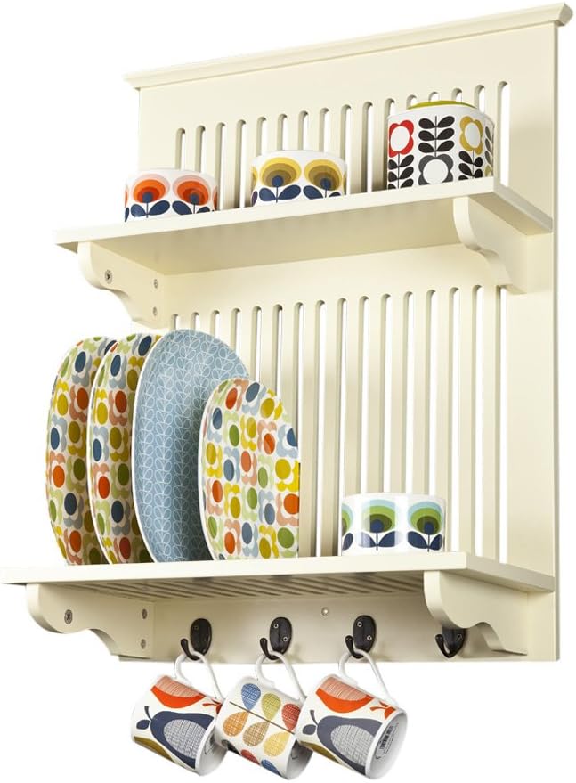 Aston Kitchen Plate Rack Wall Mounted Wooden Buttermilk, Contemporary Design