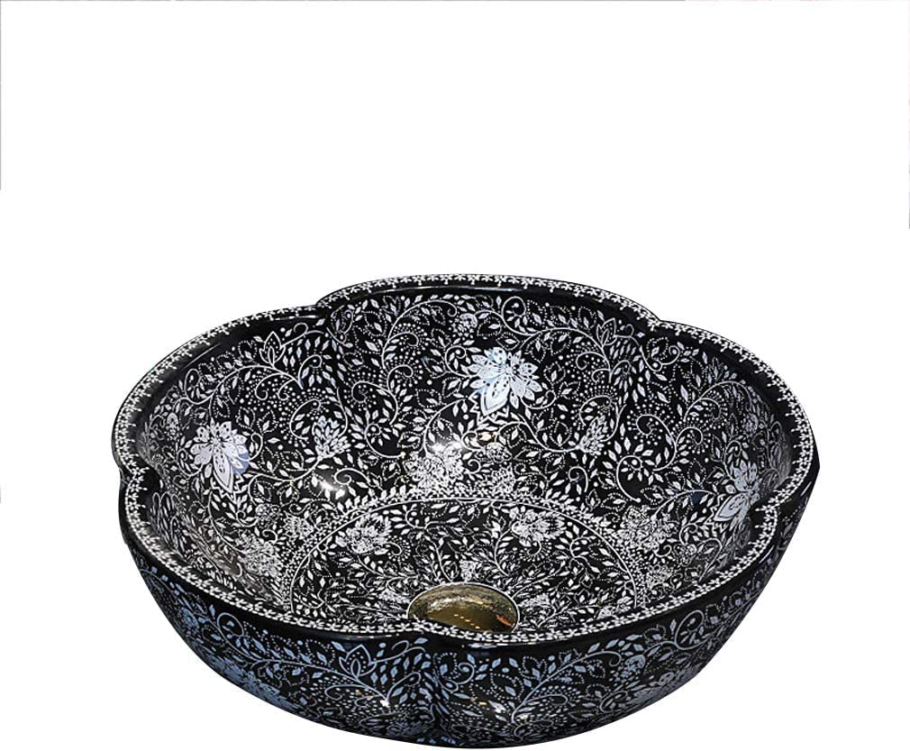 WOTZOV Ceramic Bathroom Sink Bathroom Sink Vanity Countertop Wash Basin Ceramic Sink Bowl For Bathroom Cloakroom Office, 420 X 150 Mm,Black